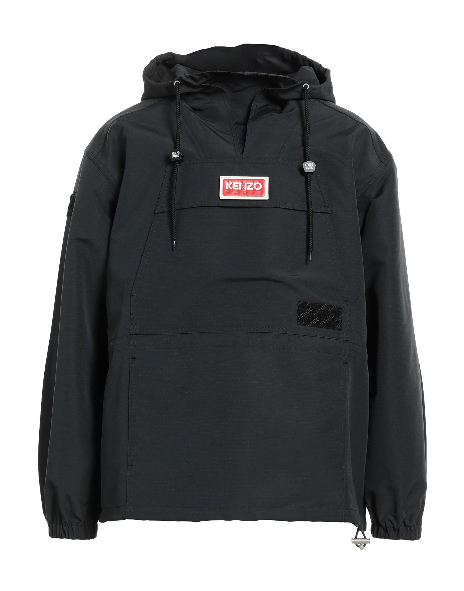 테크니컬 패브릭, 브랜드 로고, 솔리드 컬러, 후드, 싱글브레스티드, 롱 슬리브, 안감없음, 캥거루 포켓, 드로스트링 헴라인, 손세탁, 표백 금지, 건조기 사용불가, 다림질 금지, 윈드브레이커, 이 브랜드는 사이즈가 크게 나옵니다. 이미지