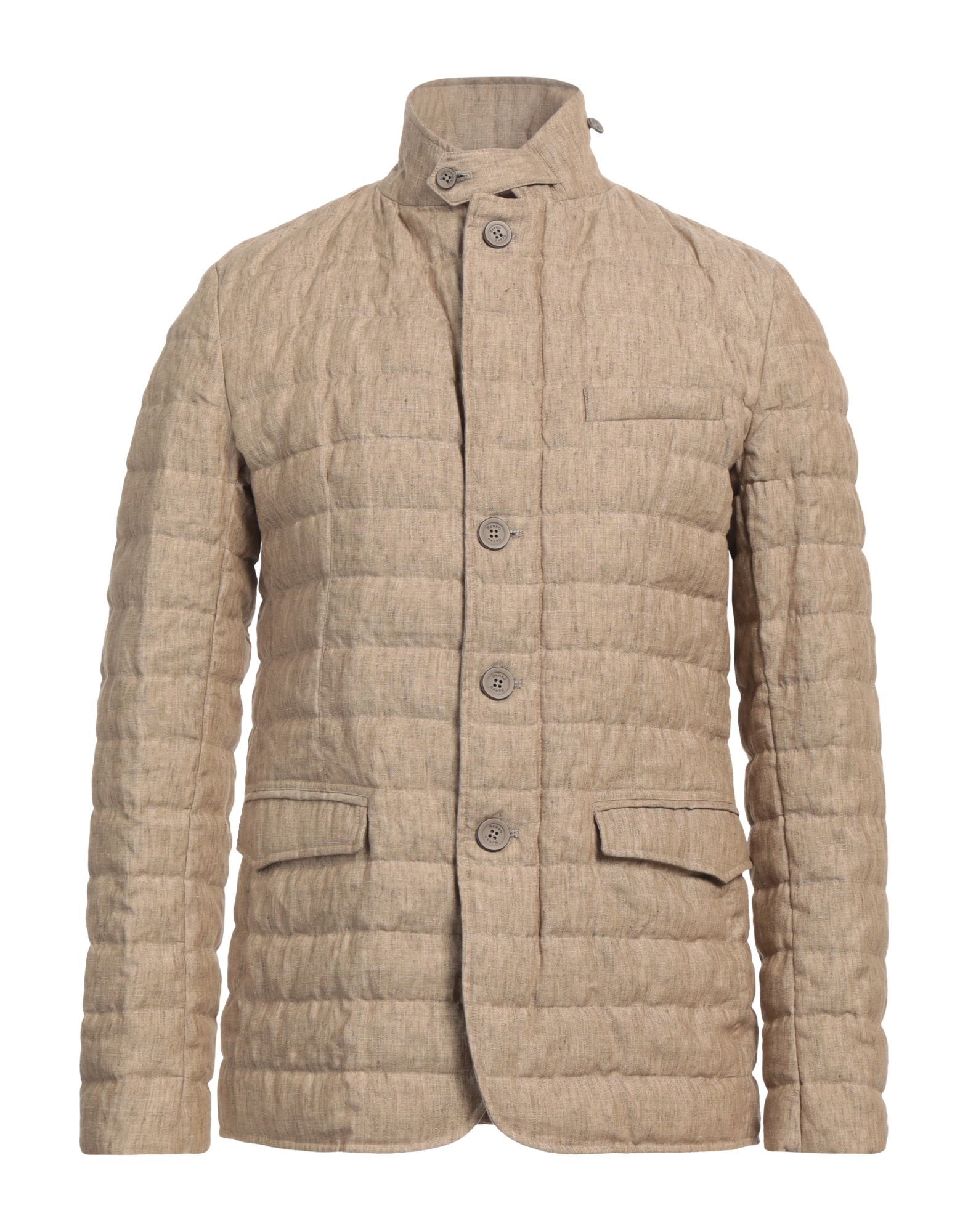 평직, 로고, 솔리드 컬러, 싱글브레스티드, 버튼 & 지퍼, 터틀넥, 멀티 포켓, 롱 슬리브, 구스 다운 내장, 동물성 비섬유 자재 함유. 이미지