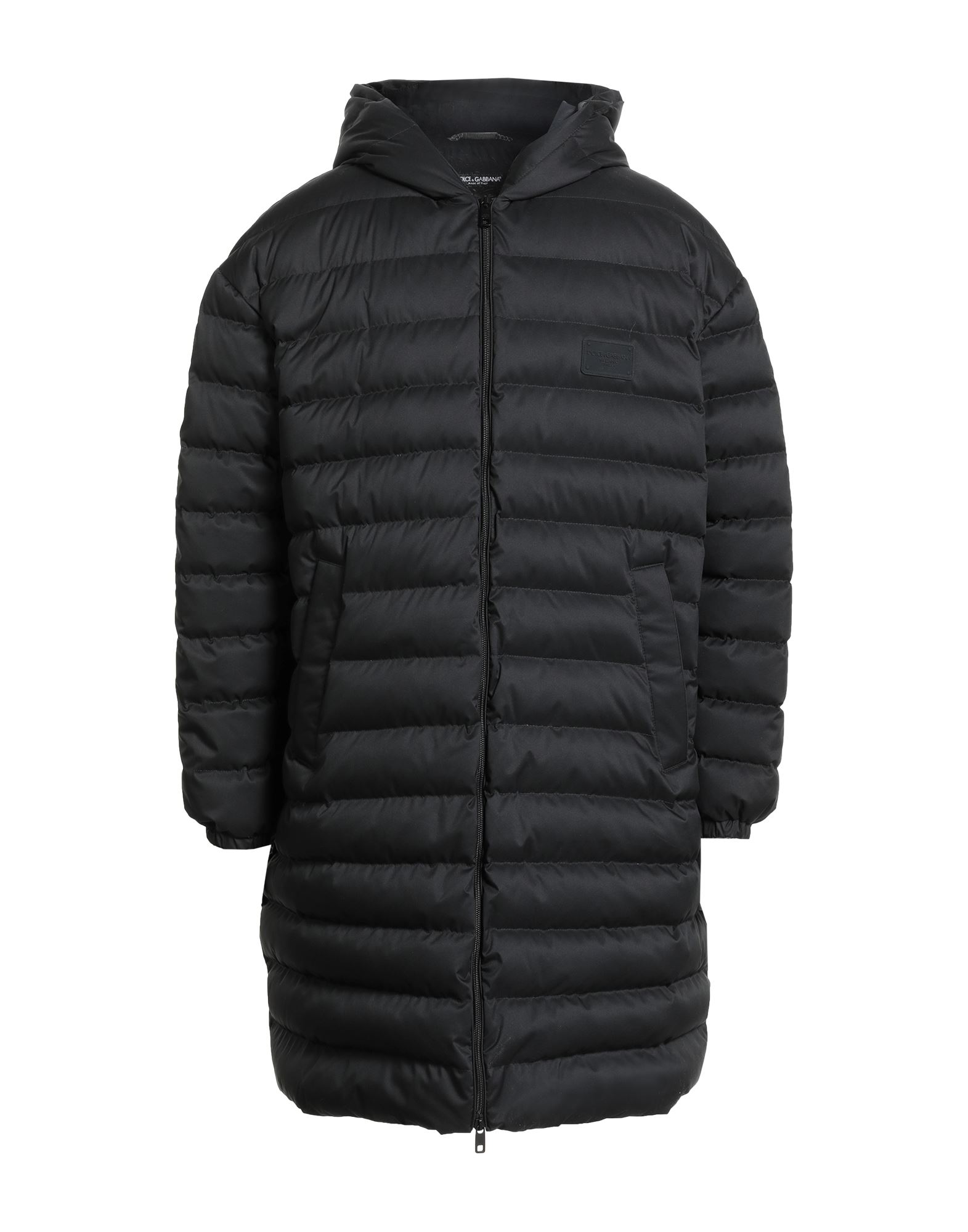 롱 다운 자켓, 테크니컬 패브릭, 솔리드 컬러, 브랜드 로고, 후드, 롱 슬리브, 엘라스틱 커프스, 덕 다운 내장, 지퍼 여밈, 동물성 비섬유 자재 함유, 손세탁 또는 드라이클리닝, 표백 금지, 건조기 사용불가, 다림질 금지. 이미지