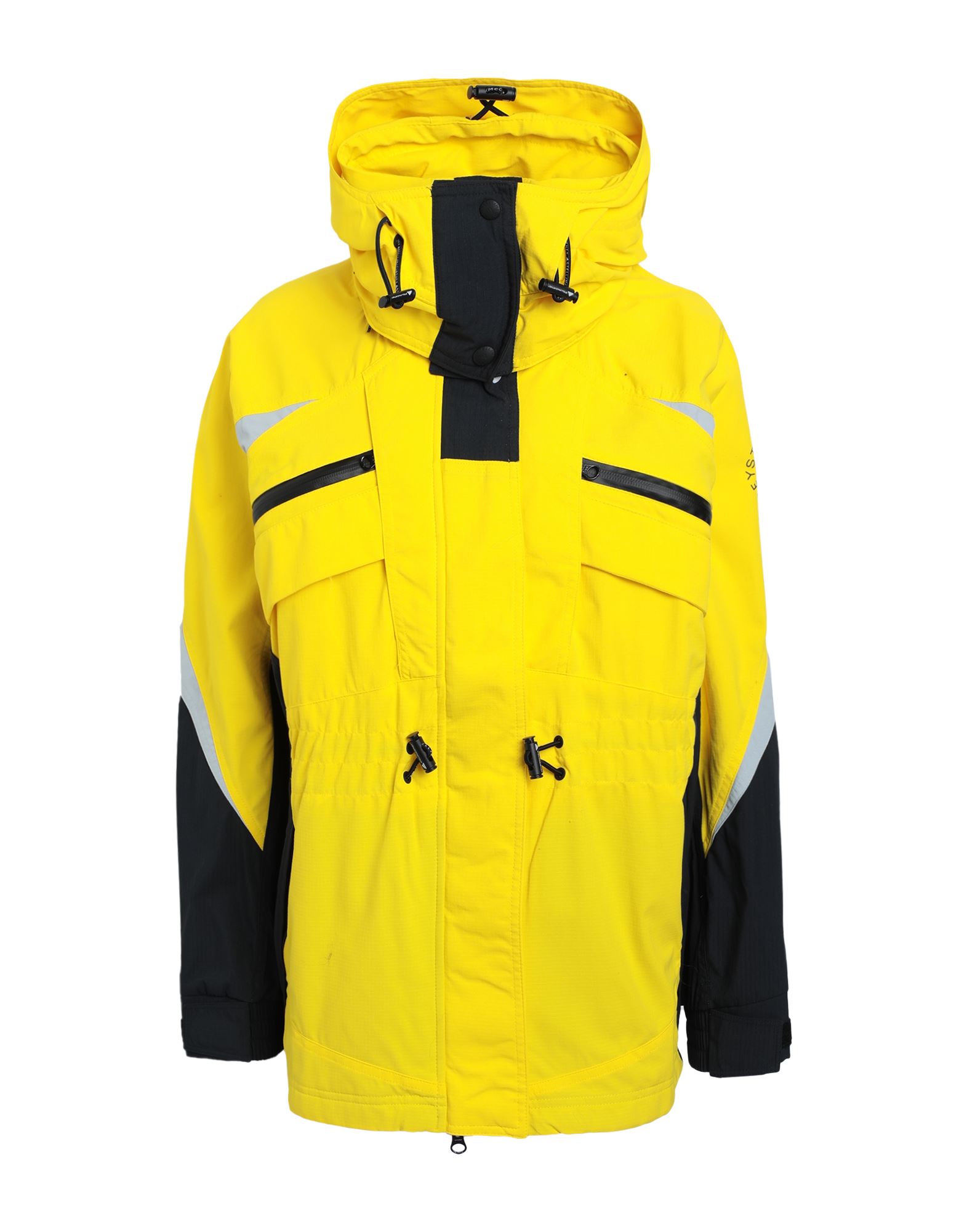 테크니컬 패브릭, 브랜드 로고, 멀티컬러 패턴, 후드, 싱글브레스티드, 롱 슬리브, 안감있음, 스냅버튼, 지퍼 클로저, 멀티 포켓, indoor training, 기타 아우터웨어. 이미지