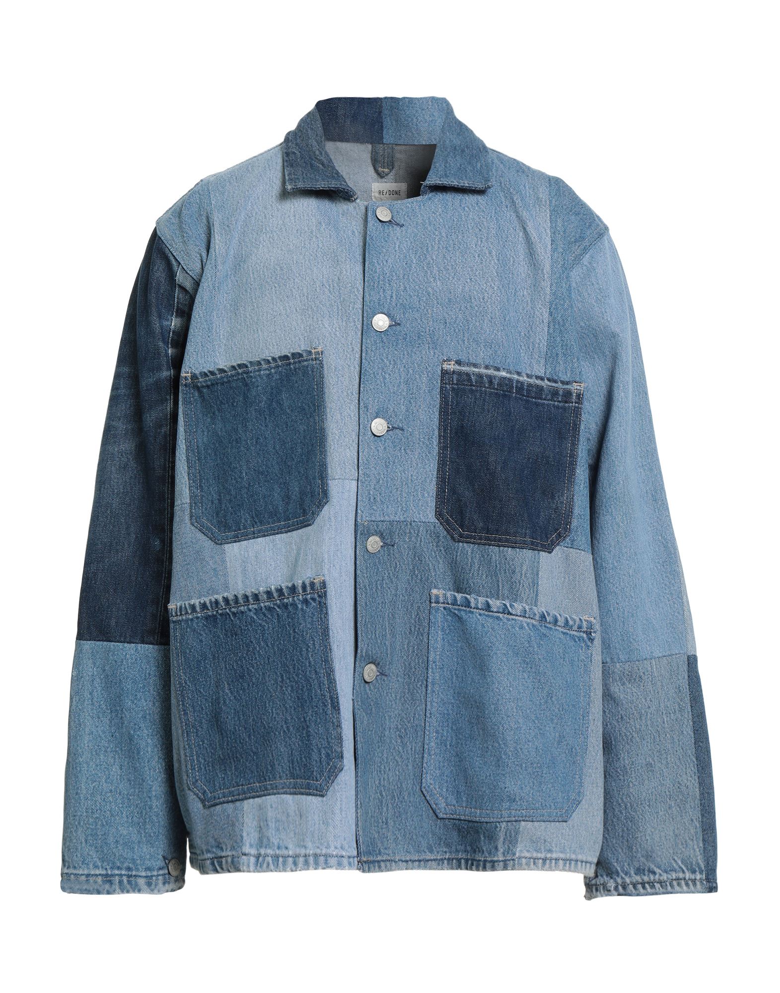 데님 자켓, 데님, 멀티컬러 패턴, 브랜드 로고, 미디엄 워싱, 클래식 칼라, 롱 슬리브, 안감없음, 버튼 여밈, 패치 포켓, 세탁기로 세탁, 건조기 사용가능. 이미지