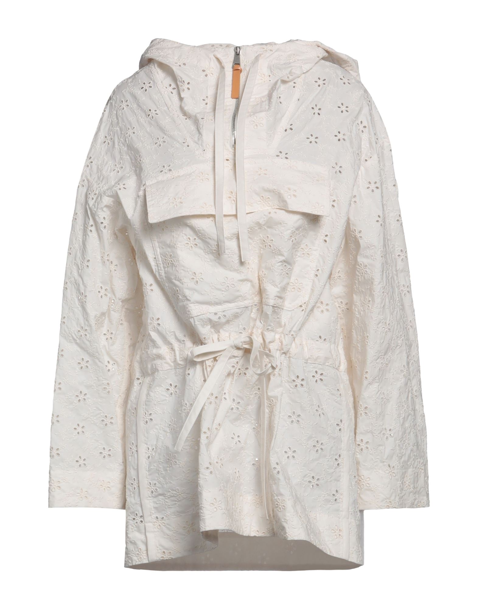 레이스, 장식 부착 없음, 솔리드 컬러, 후드, 싱글브레스티드, 롱 슬리브, 안감없음, 지퍼 클로저, 포켓 1개, 파카. 이미지