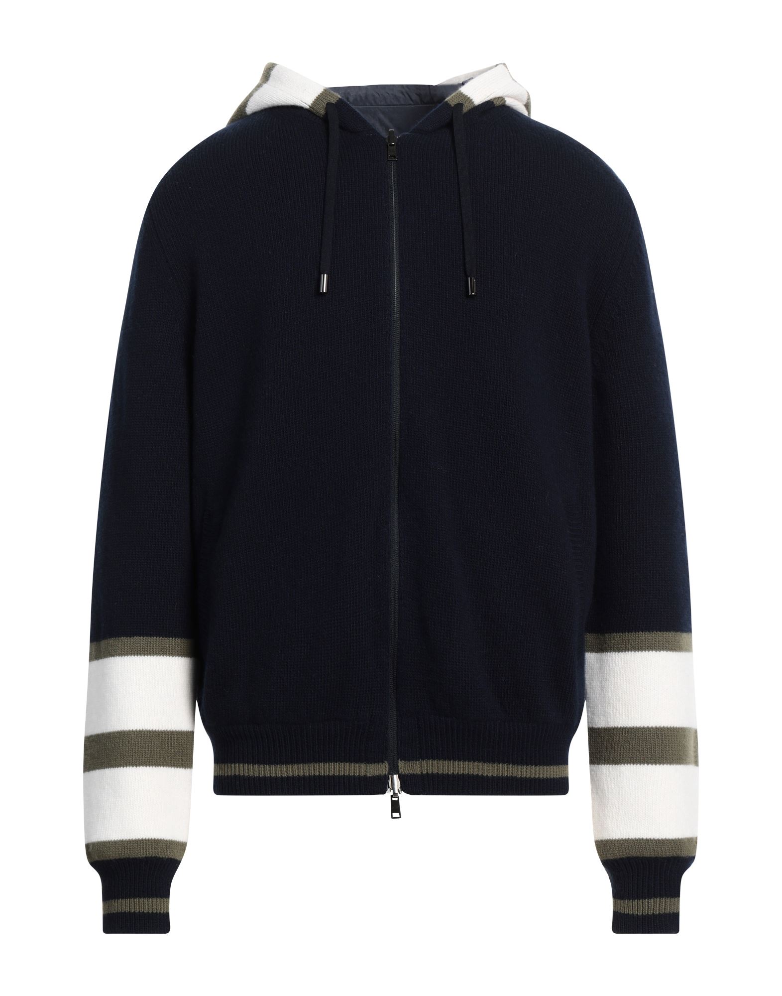 니트 소재, 미디엄웨이트 니트, 브랜드 로고, 멀티컬러 패턴, 후드, 싱글브레스티드, 롱 슬리브, 안감있음, 지퍼 여밈, 멀티 포켓, 더블 페이스, 기타 아우터웨어. 이미지