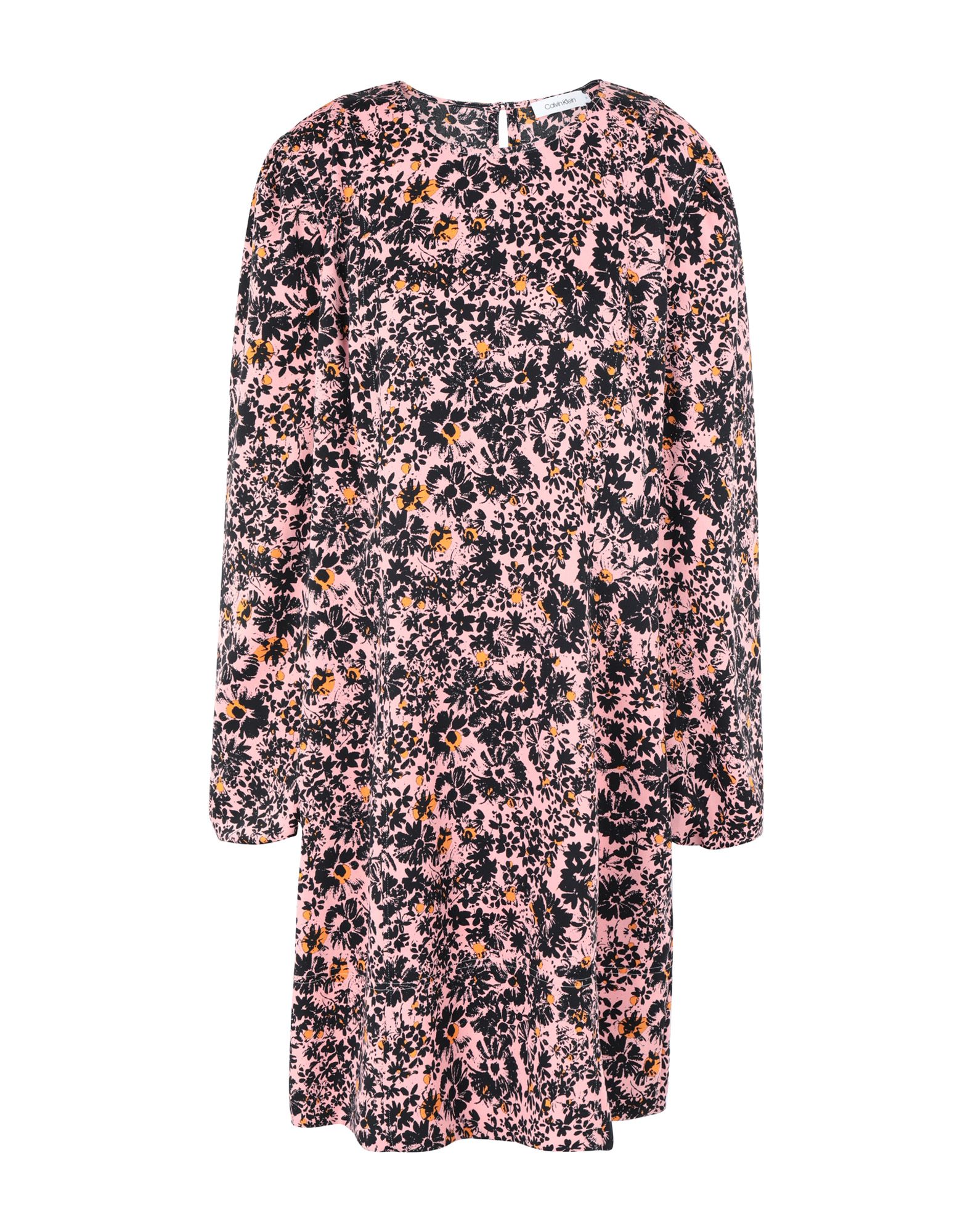 크레이프, 프린트, 플로럴 모티브, 라운드 네크라인, 롱 슬리브, 포켓 없음, 엘라스틱 커프스, 사이드 클로져, κλείσιμο με φερμουάρ, 안감없음, 트라페즈 스커트. 이미지