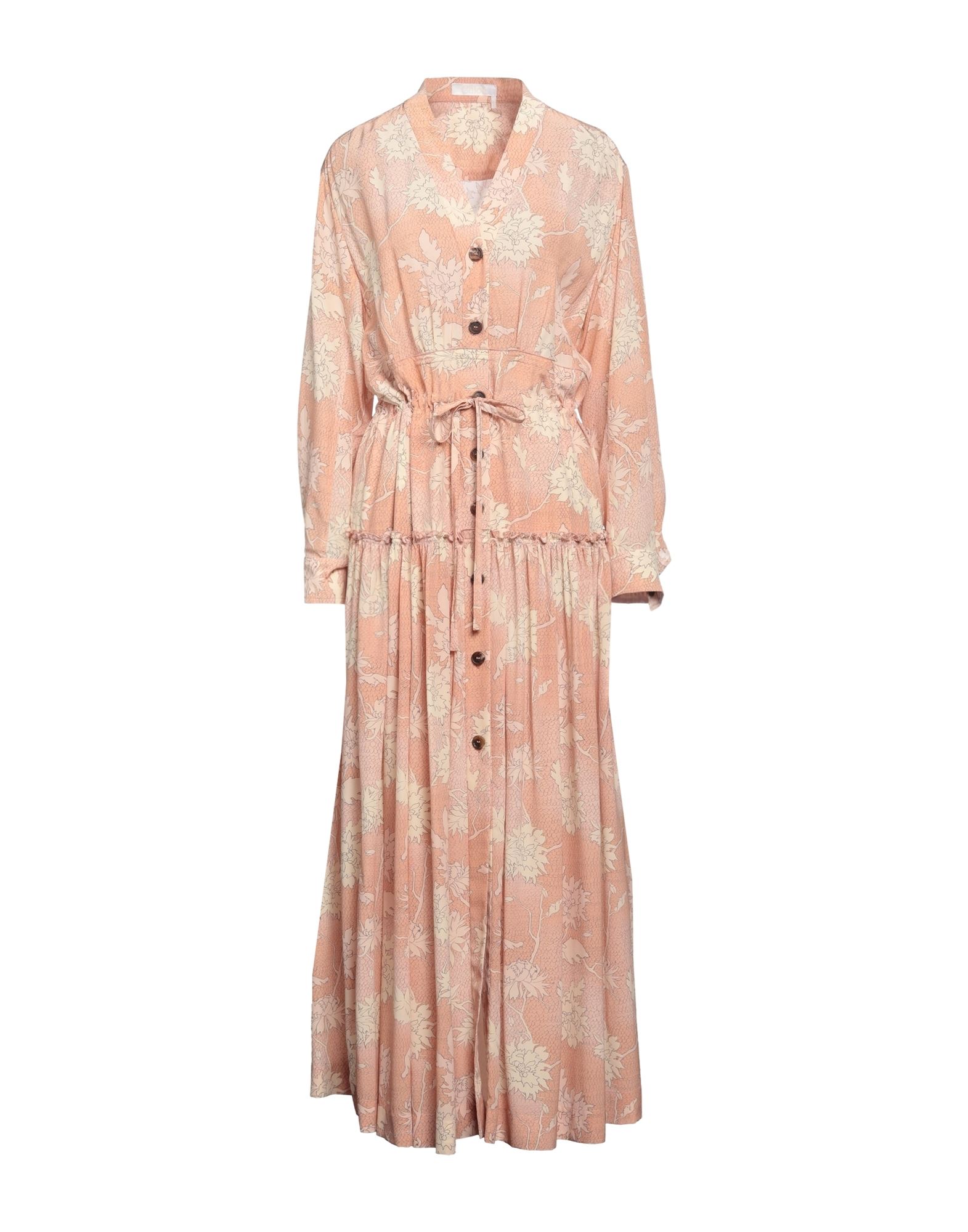 새틴, 장식 부착 없음, 플로럴 모티브, 롱 슬리브, v 네크라인, 버튼 여밈, 포켓 없음, 안감없음, 셔츠 드레스, 라지 핏. 이미지