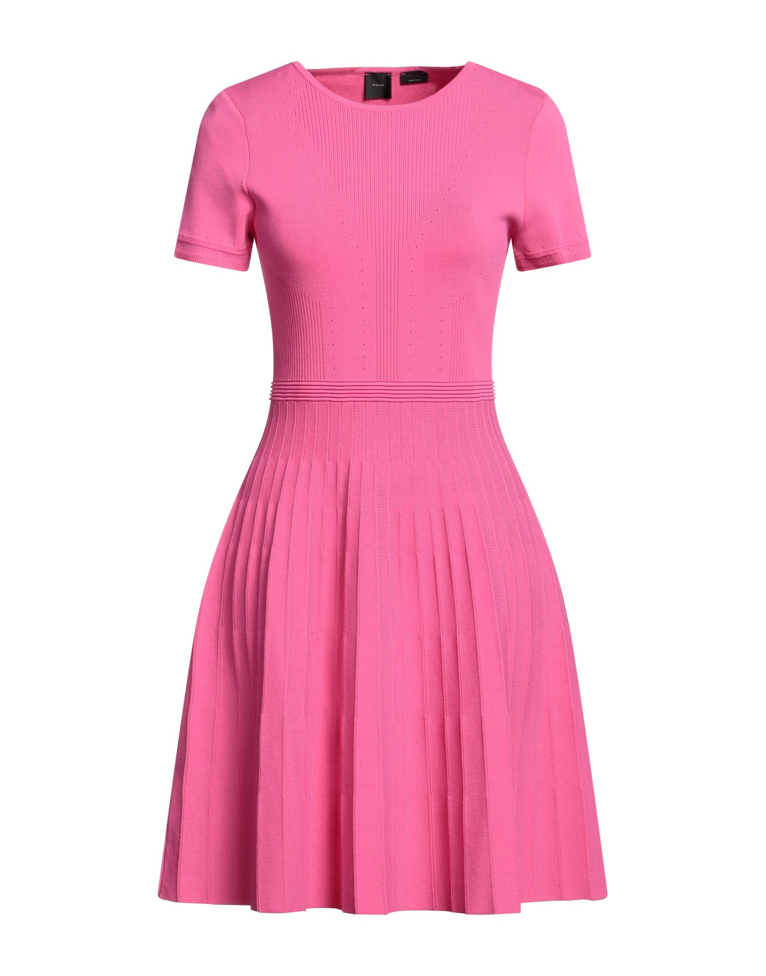 니트 소재, 라이트웨이트 니트, 장식 부착 없음, 솔리드 컬러, 라운드 네크라인, 쇼트 슬리브, 안감없음, 포켓 없음, 트라페즈 스커트. 이미지