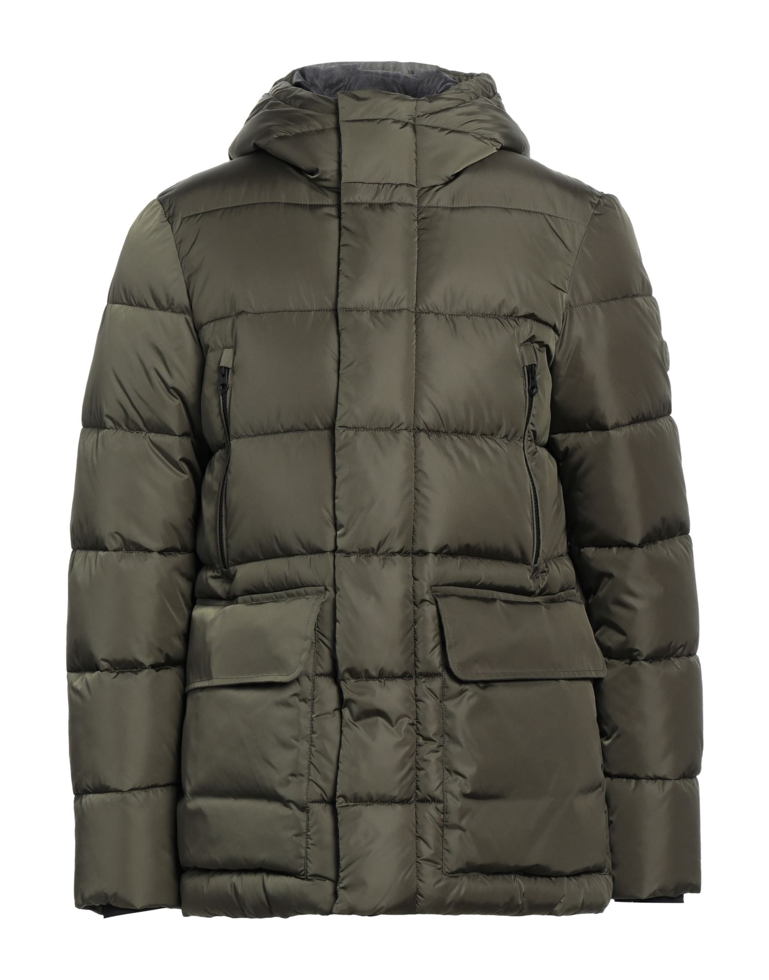 테크니컬 패브릭, 브랜드 로고, 장식 디테일 솔리드 컬러, 후드, 싱글브레스티드, 롱 슬리브, 내부 패딩, 지퍼 클로저, 멀티 포켓, 싱글브레스티드 자켓. 이미지