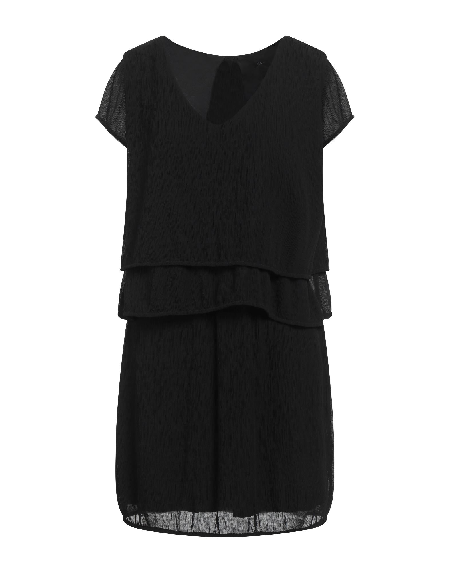 쉬폰, 티어드, 솔리드 컬러, v 네크라인, 쇼트 슬리브, 안감있음, 지퍼 여밈, 스냅버튼 여밈, 포켓 없음, 플레어 드레스. 이미지