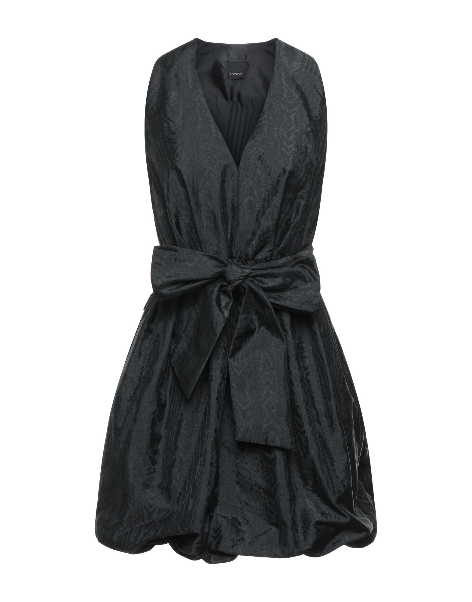 새틴, 벨트, 솔리드 컬러, v 네크라인, 슬리브리스, 안감있음, 지퍼 여밈, 포켓 없음, 풀 스커트 원피스. 이미지