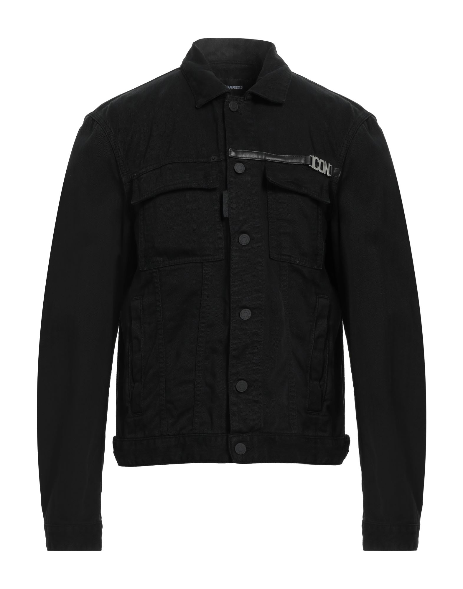 데님 트러커 자켓, 데님, 가죽, 장식 디테일 솔리드 컬러, 장식 효과, 브랜드 로고, 컬러 워싱, 클래식 칼라, 싱글브레스티드, 롱 슬리브, 버튼 여밈, 멀티 포켓, 동물성 비섬유 자재 함유, 세탁기 세탁 또는 드라이클리닝, 표백 금지, 건조기 사용불가. 이미지