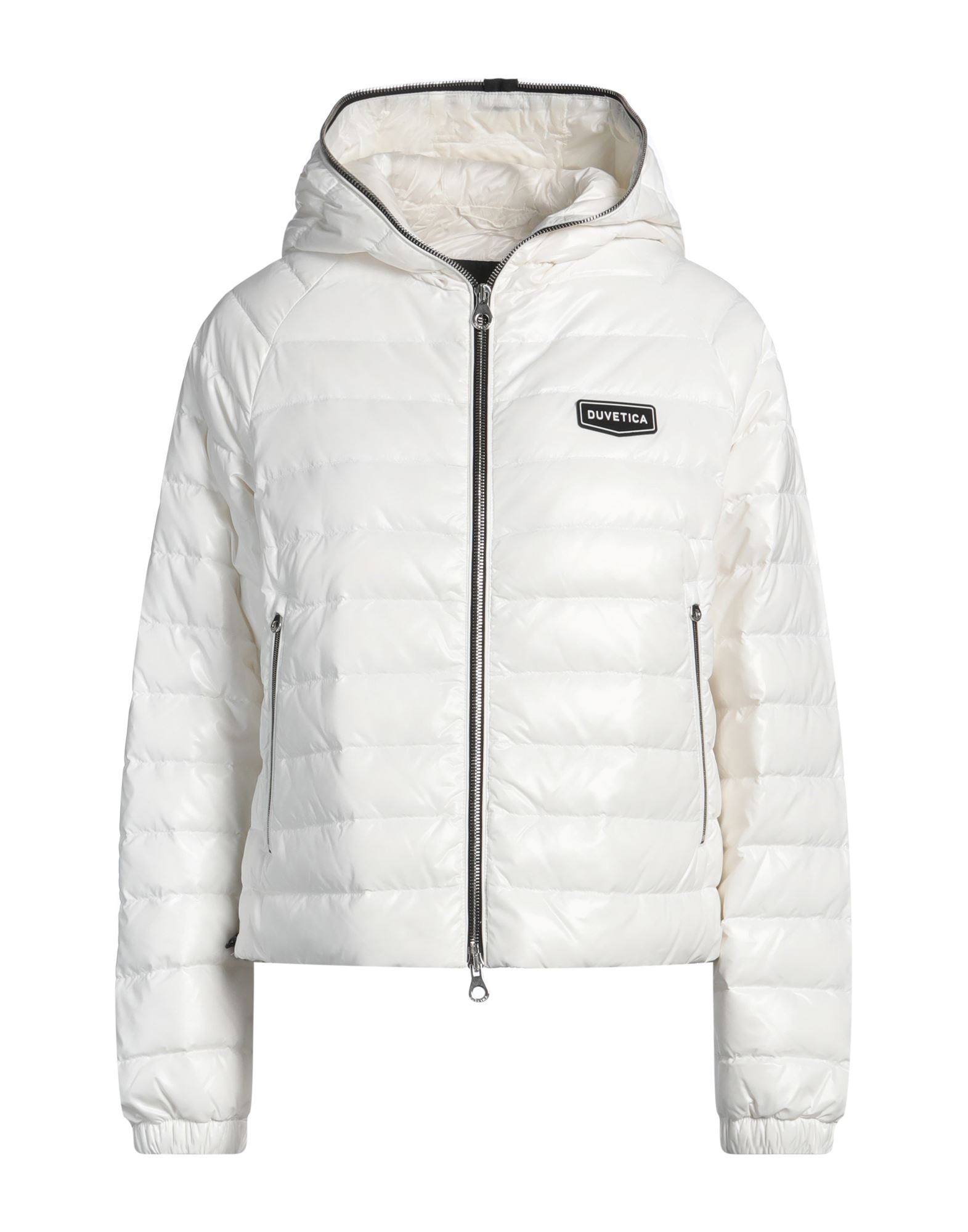 쇼트 다운 자켓, 테크니컬 패브릭, 퀼팅, 브랜드 로고, 솔리드 컬러, 후드, 롱 슬리브, 구스 다운 내장, 라이트 패딩, 지퍼 여밈, 지퍼 포켓, 동물성 비섬유 자재 함유, 손세탁, 표백 금지, 건조기 사용불가. 이미지