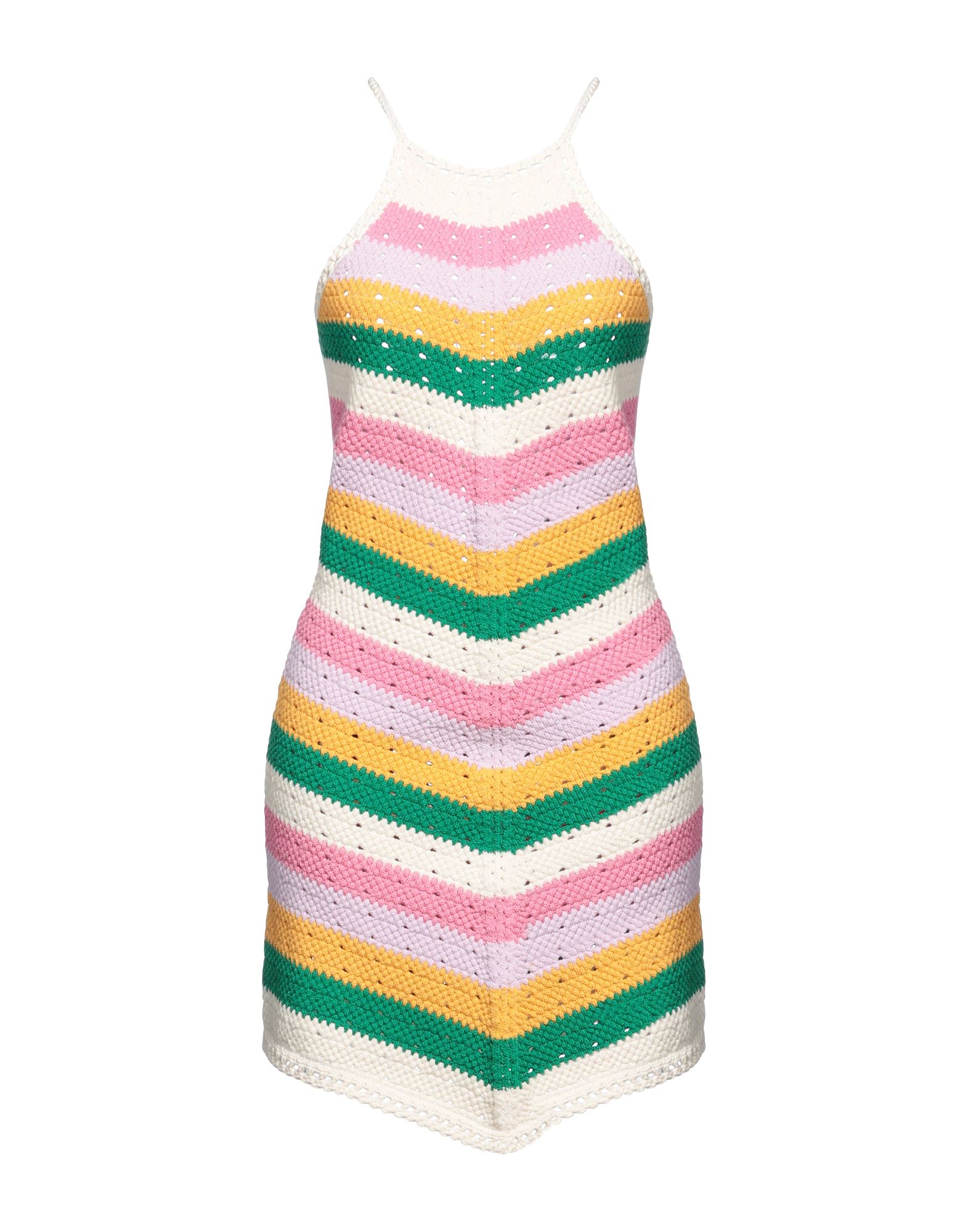 바디콘 드레스, 니트 소재, 미디엄웨이트 니트, 장식 부착 없음, 멀티컬러 패턴, 크루넥, 슬리브리스, 안감없음, 포켓 없음. 이미지