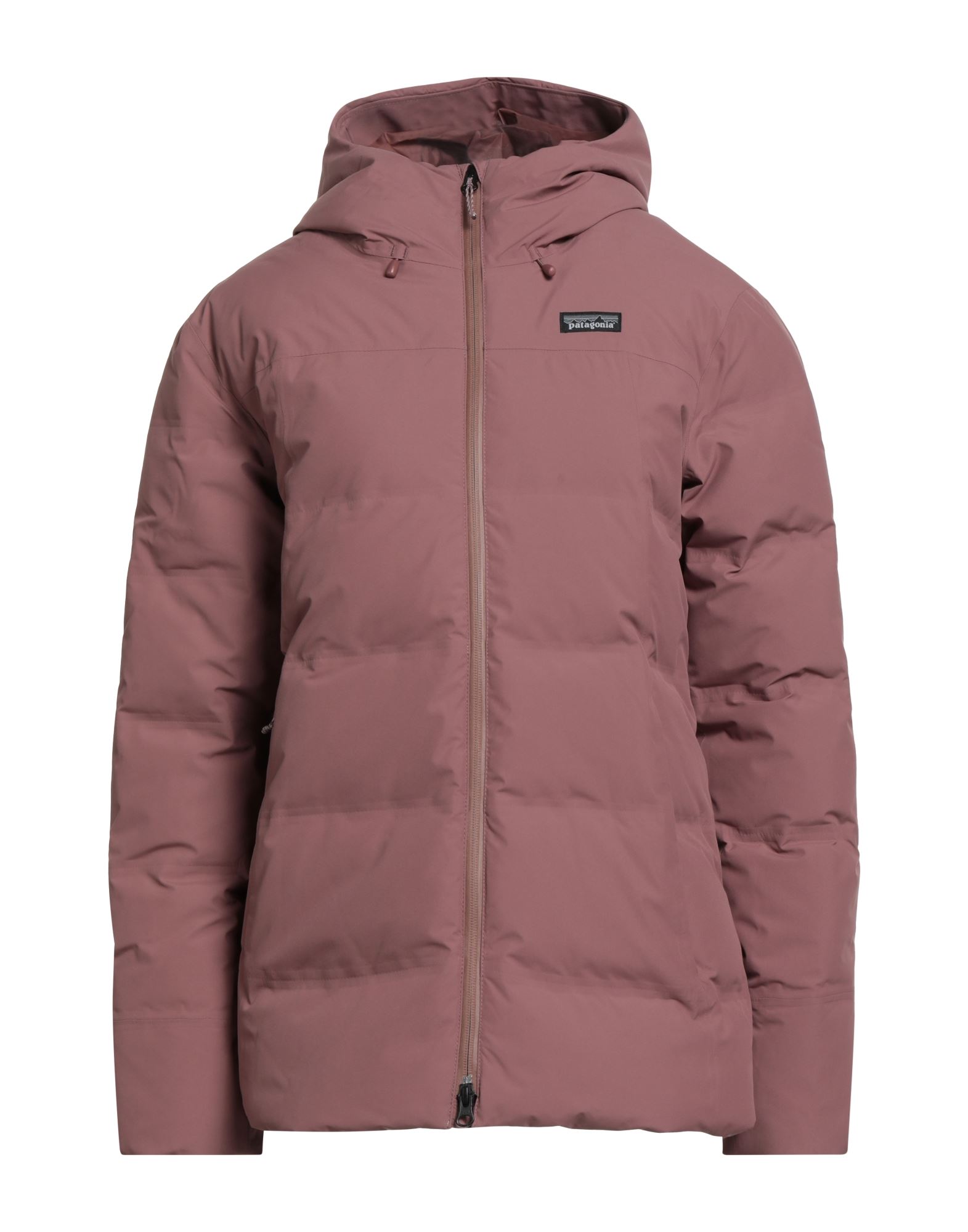 쇼트 다운 자켓, 테크니컬 패브릭, 퀼팅, 브랜드 로고, 솔리드 컬러, 후드, 롱 슬리브, 구스 다운 내장, 헤비 패딩, 지퍼 여밈, 지퍼 포켓, 동물성 비섬유 자재 함유, 세탁기로 세탁, 표백 금지, 건조기 사용가능. 이미지