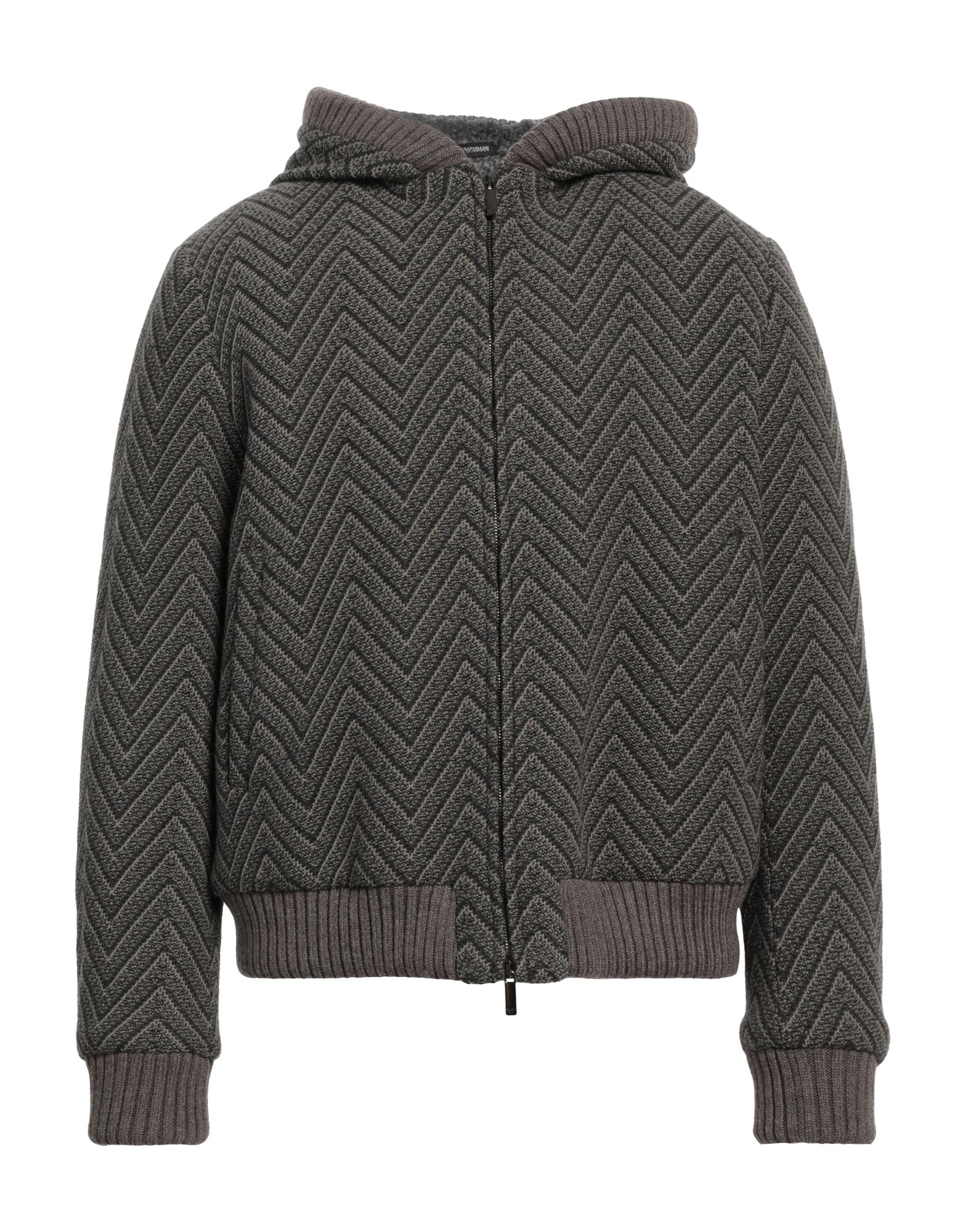 니트 소재, 라이트웨이트 니트, 장식 부착 없음, 멀티컬러 패턴, 후드, 싱글브레스티드, 롱 슬리브, 내부 인조퍼, 지퍼 클로저, 멀티 포켓, 보머. 이미지