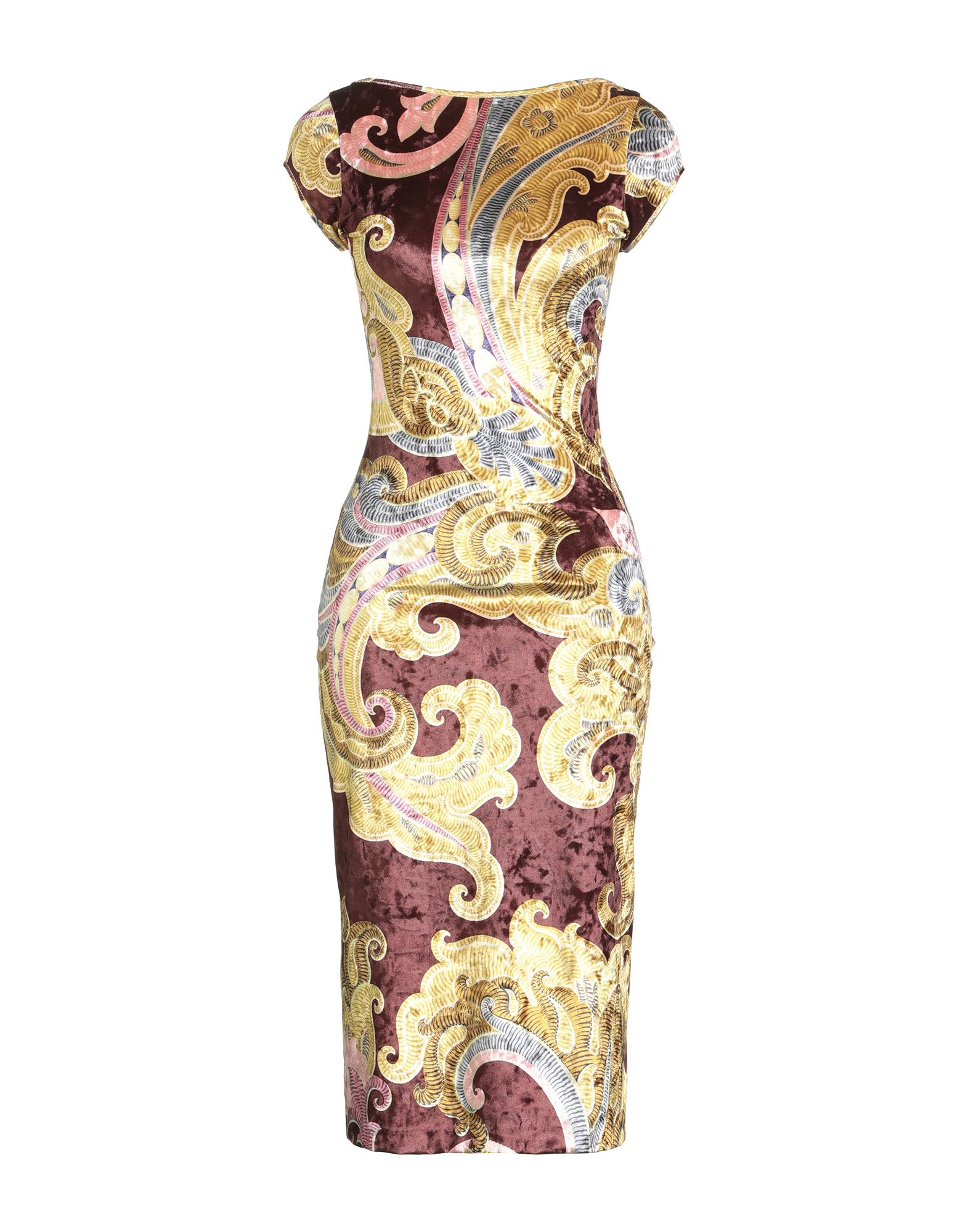 바디콘 드레스, 벨벳, 멀티컬러 패턴, 장식 부착 없음, 크루넥, 쇼트 슬리브, 안감있음, 지퍼 여밈, 스트레치, 드라이클리닝, 표백 금지, 건조기 사용불가. 이미지