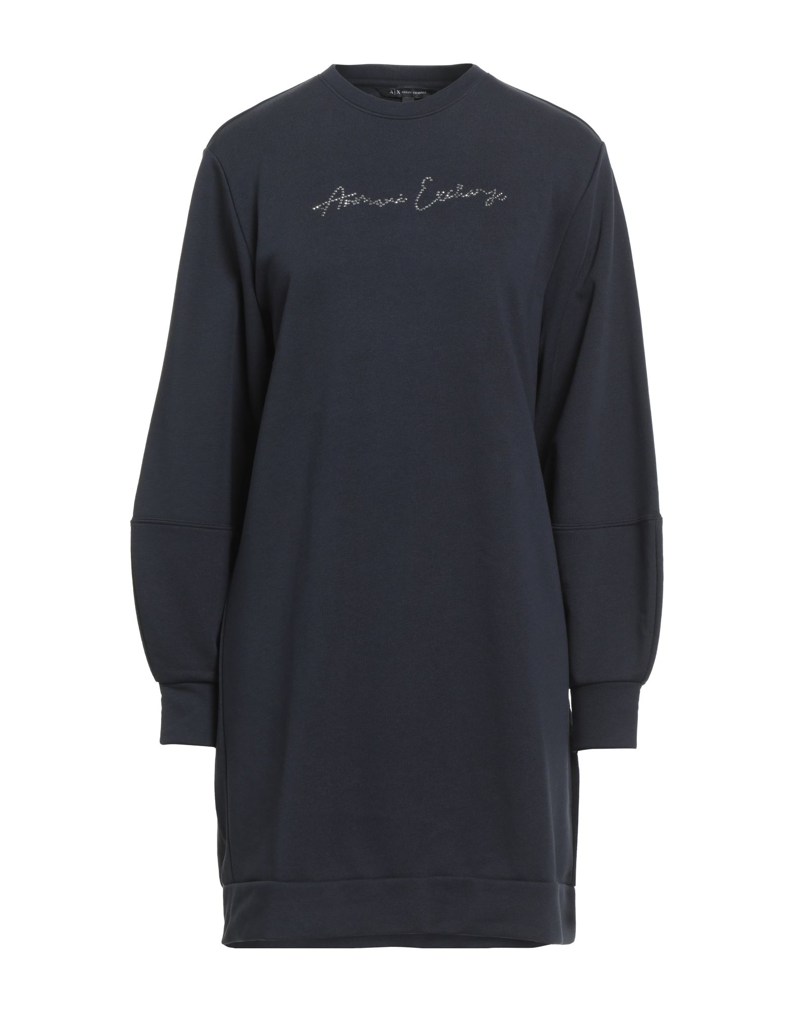 티셔츠 원피스, 프렌치 테리, 장식 디테일 솔리드 컬러, 브랜드 로고, 크리스탈, 크루넥, 롱 슬리브, 세탁기로 세탁, 표백 금지, 건조기 사용불가. 이미지