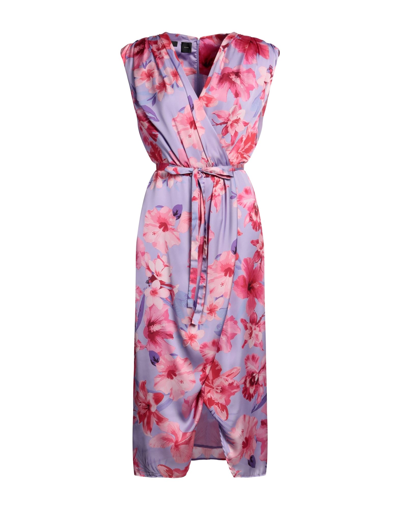 원피스 & 드레스, 새틴, 플로럴 모티브, 벨트, v 네크라인, 슬리브리스, 안감있음, 지퍼 여밈, 후크 여밈, 포켓 없음, 프론트 슬릿. 이미지