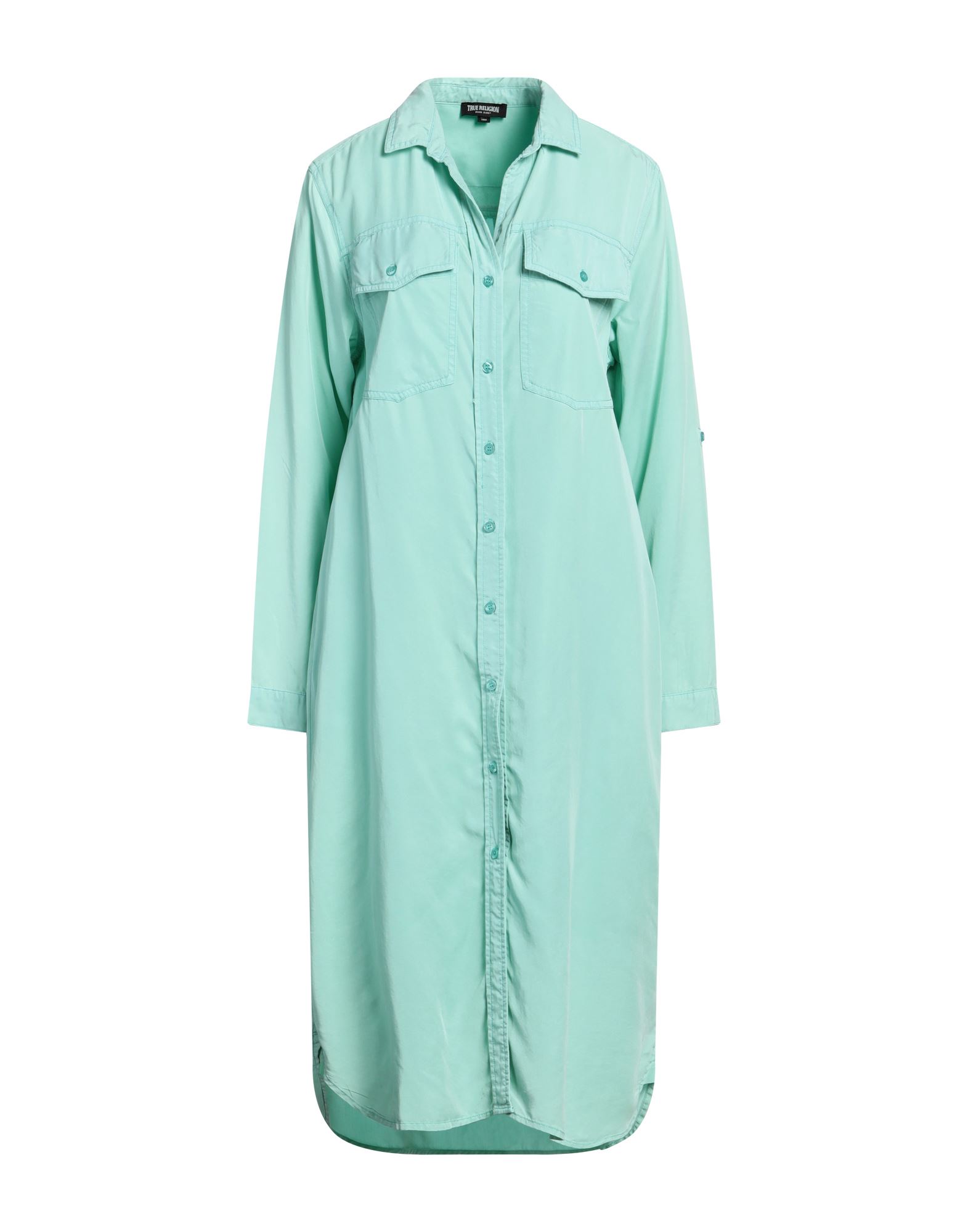 트윌, 브랜드 로고, 솔리드 컬러, 클래식 칼라, 롱 슬리브, 안감없음, 버튼 여밈, 포켓 2개, 세탁기로 세탁, 표백 금지, 건조기 사용불가, 셔츠 드레스. 이미지