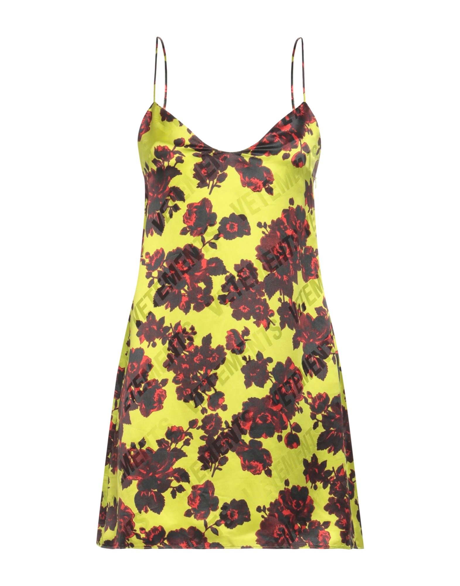 새틴, 장식 부착 없음, 와이드 네크라인, 플로럴 모티브, 슬리브리스. 이미지