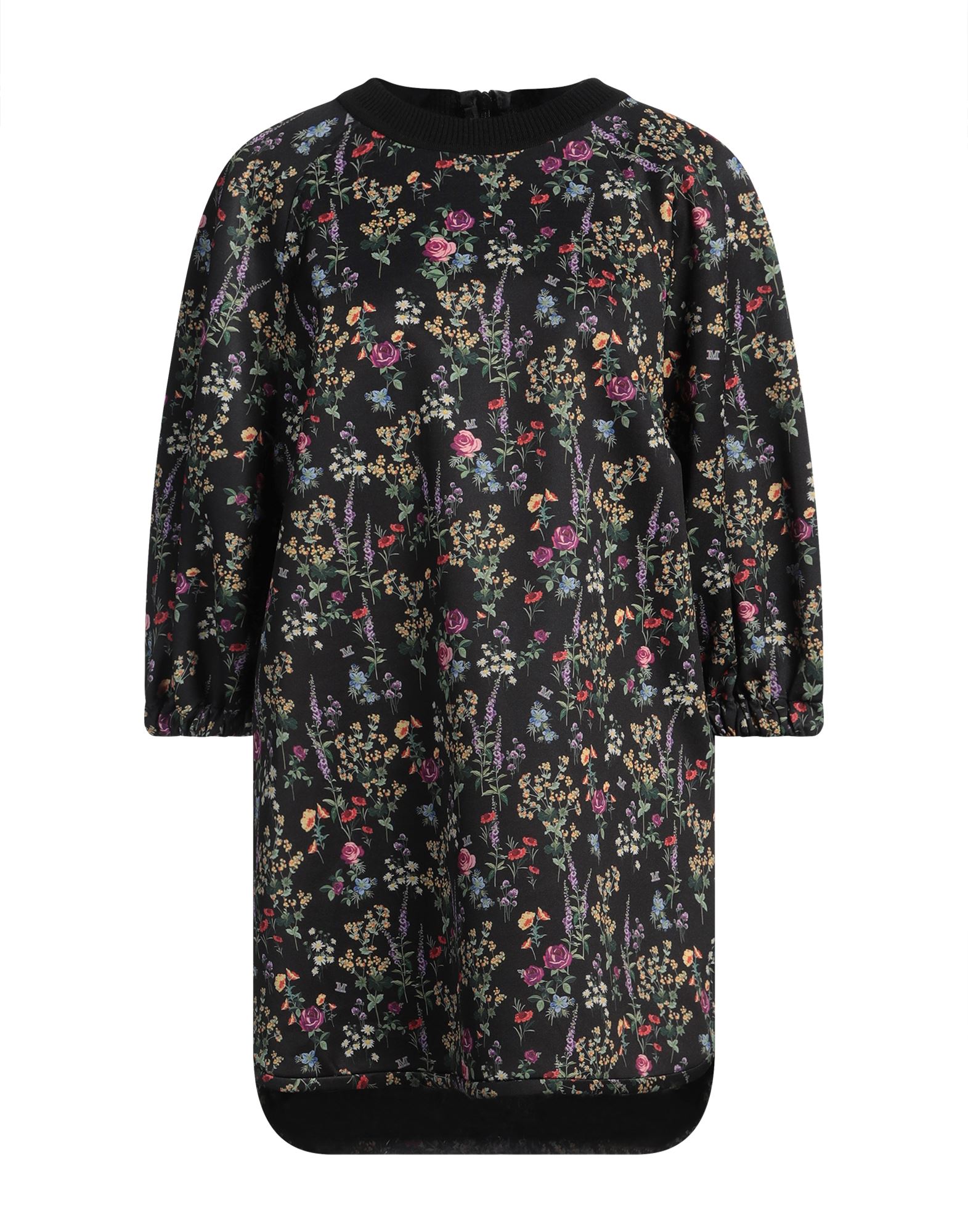 티셔츠 원피스, 저지, 플로럴 모티브, 니트 트리밍, 크루넥, 롱 슬리브, 안감없음, 지퍼 여밈, 스트레치, 드라이클리닝, 표백 금지, 건조기 사용불가. 이미지