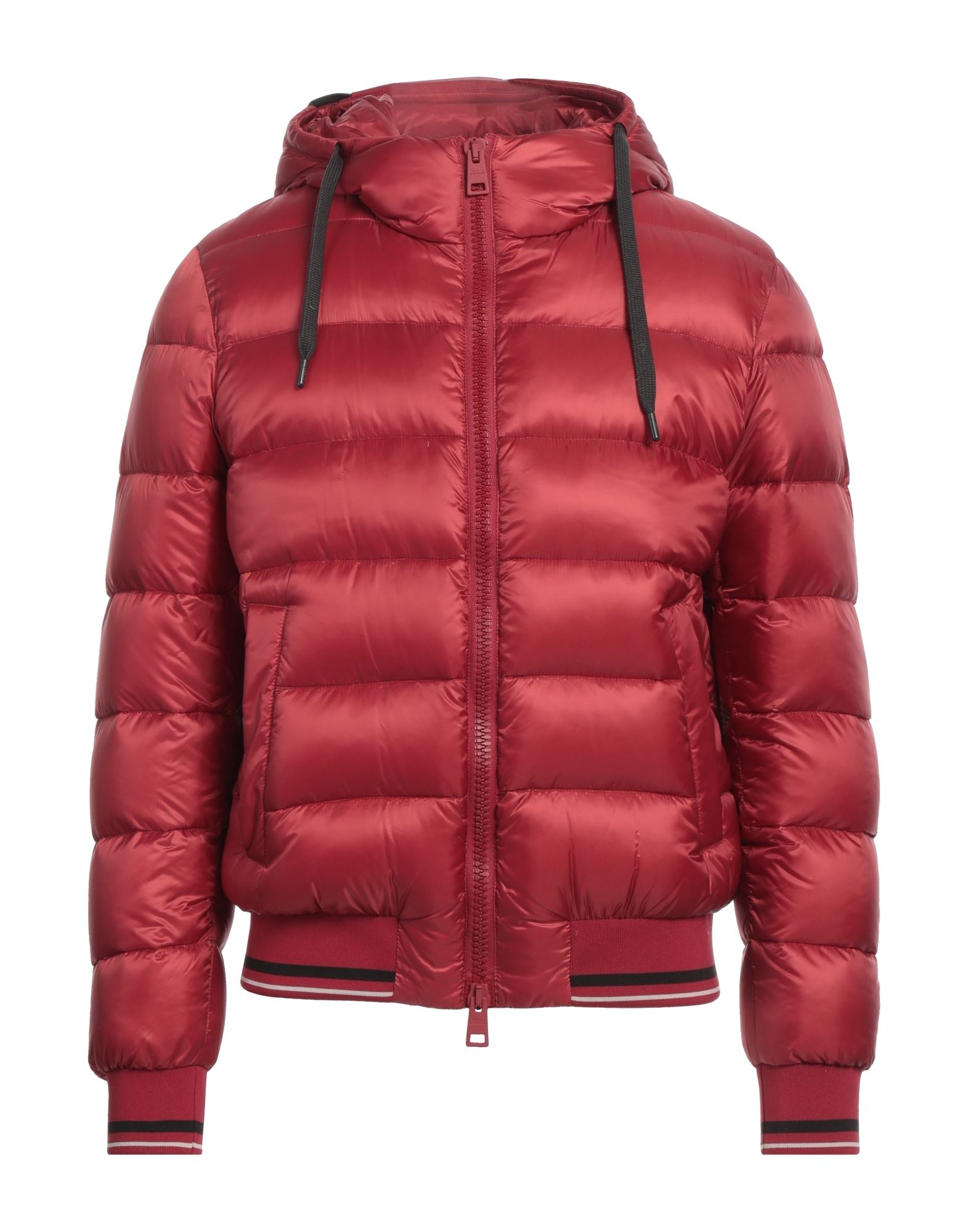 쇼트 다운 자켓, 테크니컬 패브릭, 솔리드 컬러, 브랜드 로고, 후드, 싱글브레스티드, 롱 슬리브, 구스 다운 내장, 지퍼 여밈, 멀티 포켓, 동물성 비섬유 자재 함유, 손세탁, 표백 금지, 건조기 사용불가. 이미지