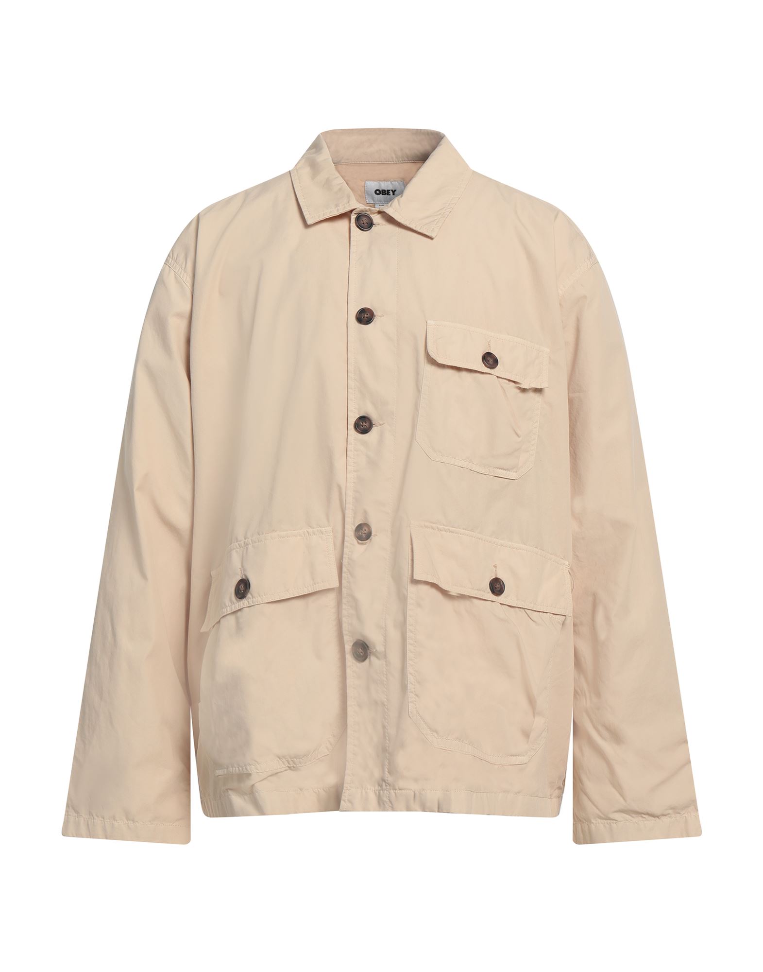 사파리 자켓, 우븐, 솔리드 컬러, 장식 부착 없음, 클래식 칼라, 싱글브레스티드, 롱 슬리브, 안감없음, 버튼 여밈, 멀티 포켓, 세탁기로 세탁, 표백 금지, 건조기 사용가능. 이미지