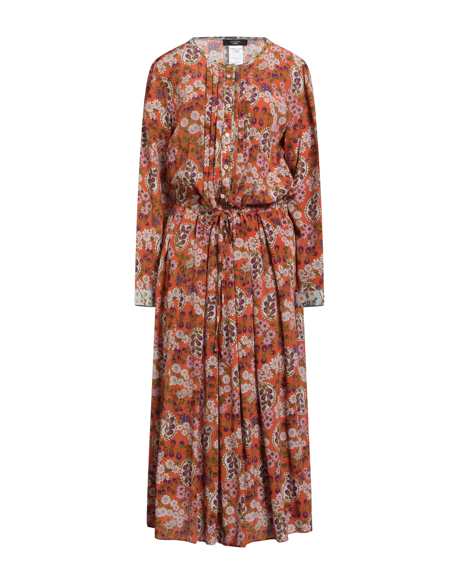 플레어 드레스, 크레이프, 플로럴 모티브, 주름 가공, 크루넥, 롱 슬리브, 버튼 커프스, 안감없음, 버튼 여밈, 드로스트링 웨이스트, 슬릿 포켓, 동물성 비섬유 자재 함유, 손세탁 또는 드라이클리닝, 표백 금지, 건조기 사용불가, 결혼식 하객 스타일로도 적합한 특별한 날에 어울리는 우아한 세레모니 룩. 이미지