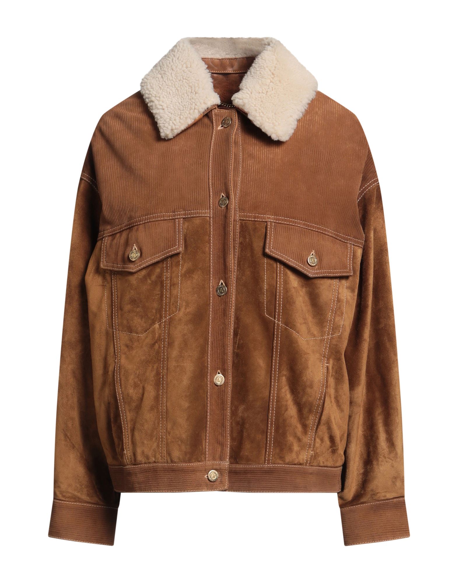 캐주얼 자켓, 주트 솔, 솔리드 컬러, 시어링 트림, 브랜드 로고, 클래식 칼라, 롱 슬리브, 버튼 커프스, 가볍게 패딩 처리한 내부, 버튼 여밈, 슬릿 포켓, 동물성 비섬유 자재 함유, 물세탁 불가, 표백 금지. 이미지