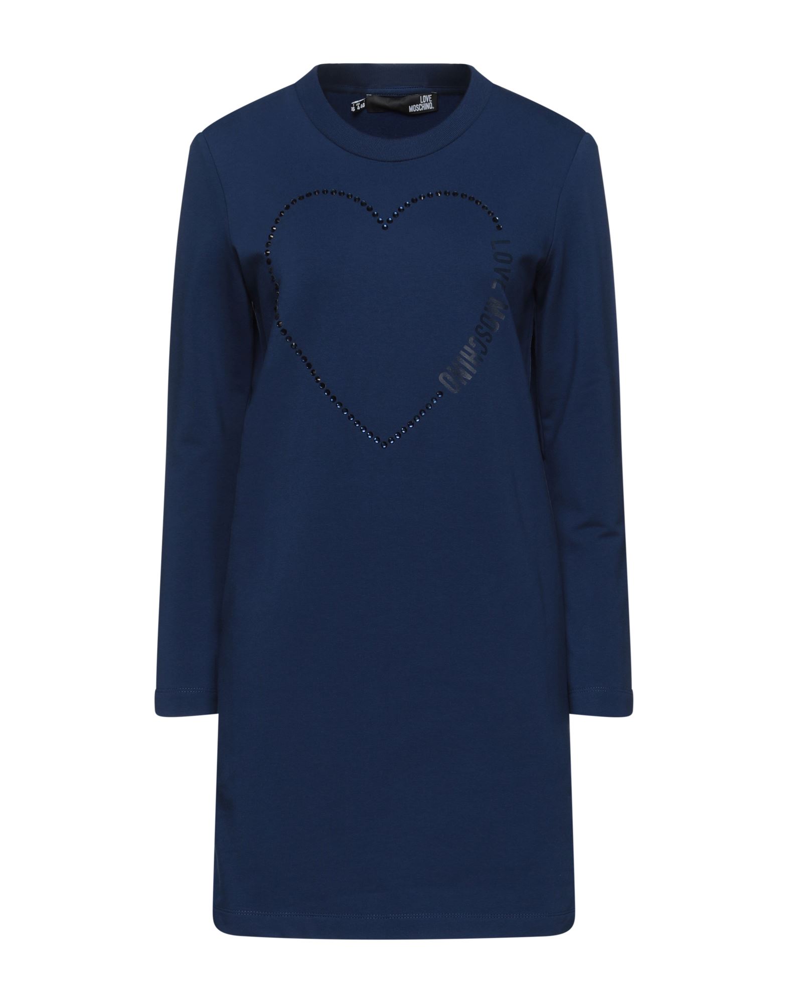 플레어 드레스, 플리스, 솔리드 컬러, 브랜드 로고, 크리스탈, 크루넥, 롱 슬리브, 포켓 없음, 스트레치. 이미지