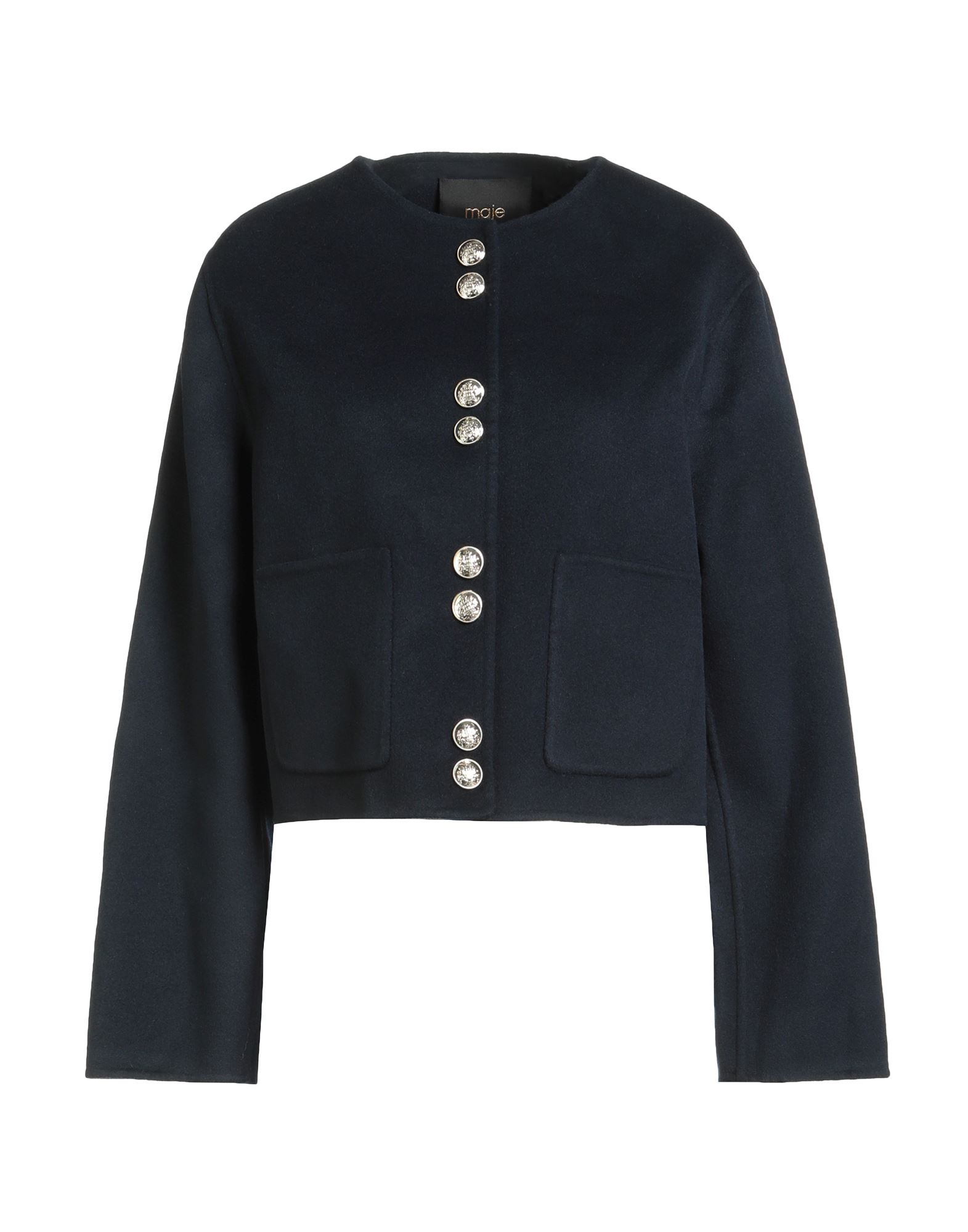 자켓, 브러시드 펠트, 솔리드 컬러, 장식 부착 없음, 크루넥, 싱글브레스티드, 롱 슬리브, 안감없음, 스냅버튼 여밈, 멀티 포켓, 드라이클리닝, 표백 금지, 건조기 사용불가. 이미지