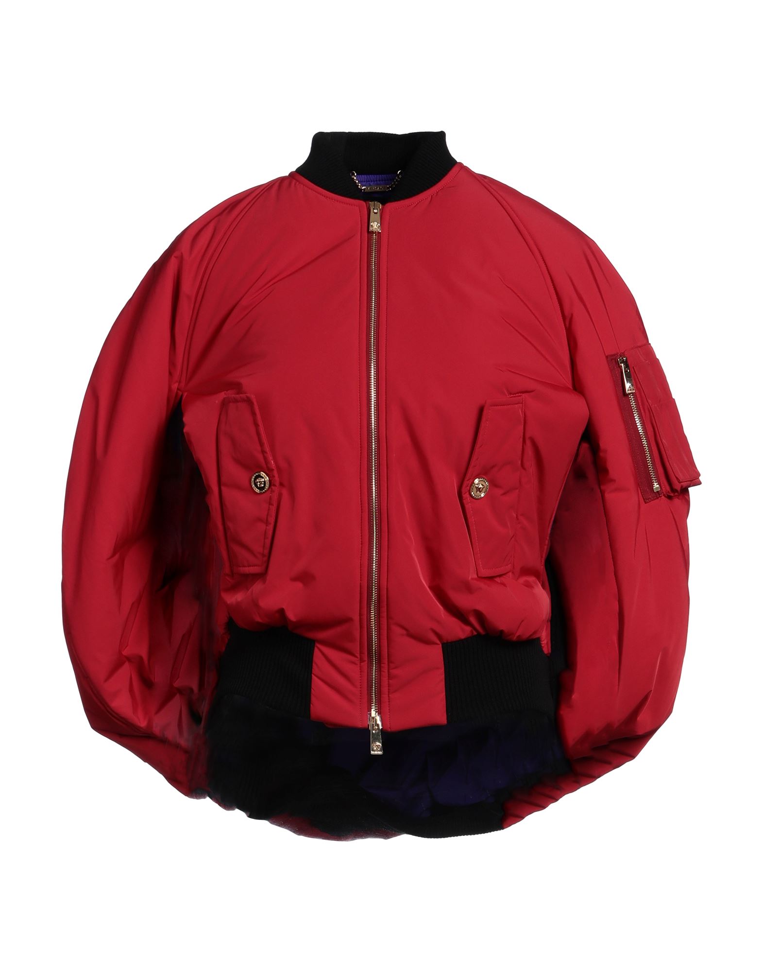 테크니컬 패브릭, 니트 트리밍, 투톤 패턴, 크루넥, 쇼트 슬리브, 합성 충전재, 지퍼 여밈, 멀티 포켓, 드라이클리닝, 표백 금지, 건조기 사용불가, 보머 자켓. 이미지