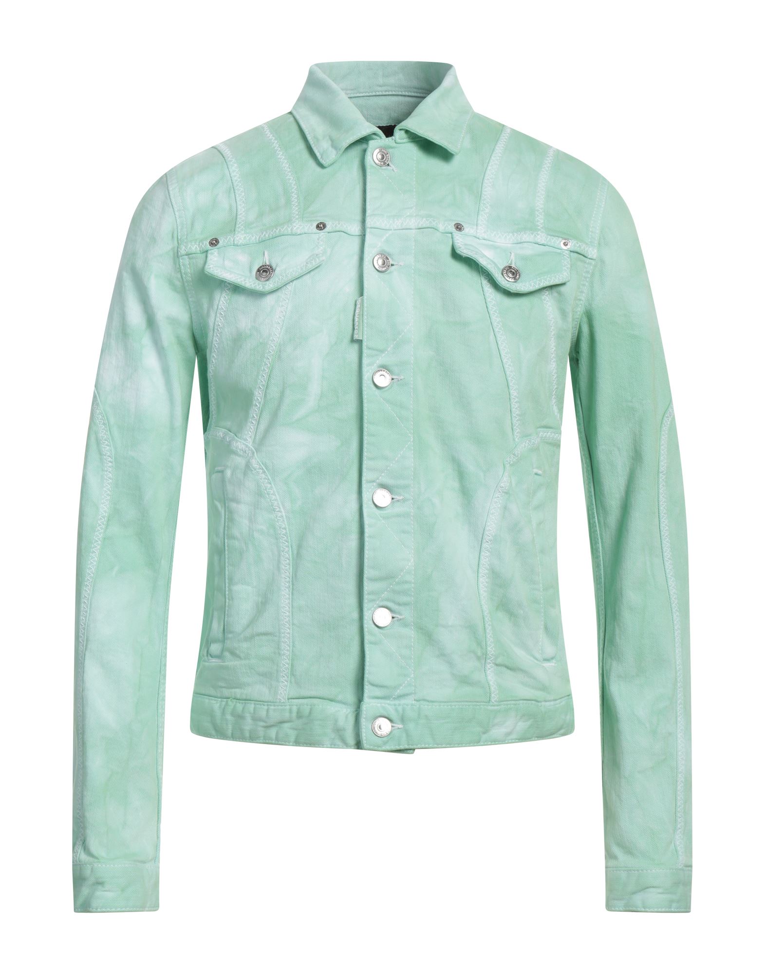 데님 트러커 자켓, 데님, 타이다이, 브랜드 로고, 컬러 워싱, 클래식 칼라, 싱글브레스티드, 롱 슬리브, 버튼 커프스, 안감없음, 버튼 여밈, 멀티 포켓, 스트레치. 이미지