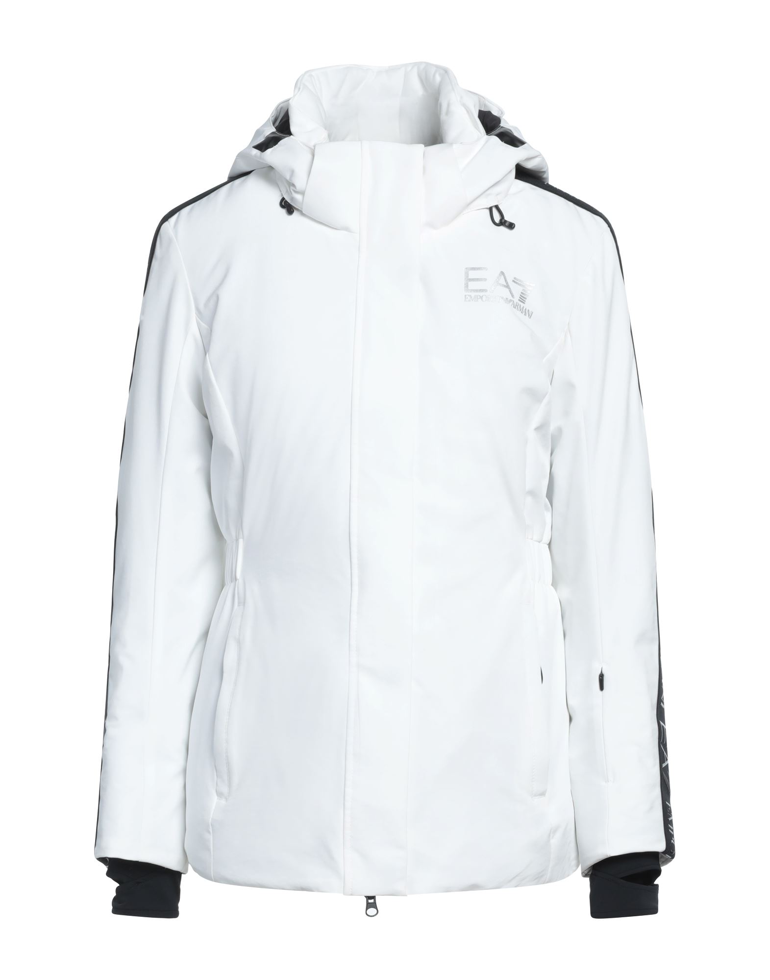 스키 재킷, 테크니컬 패브릭, 스트레치 패브릭, 브랜드 로고, 사이드 스트라이프, 장식 디테일 솔리드 컬러, 후드, 롱 슬리브, 합성 충전재, 헤비 패딩, 지퍼 여밈, 멀티 포켓, 세탁기로 세탁, 표백 금지, 건조기 사용불가, 다림질 금지, 눈 덮인 슬로프 안팎에서 활약하는, 스타일과 편안함을 모두 갖춘 퍼포먼스 스키웨어. 이미지