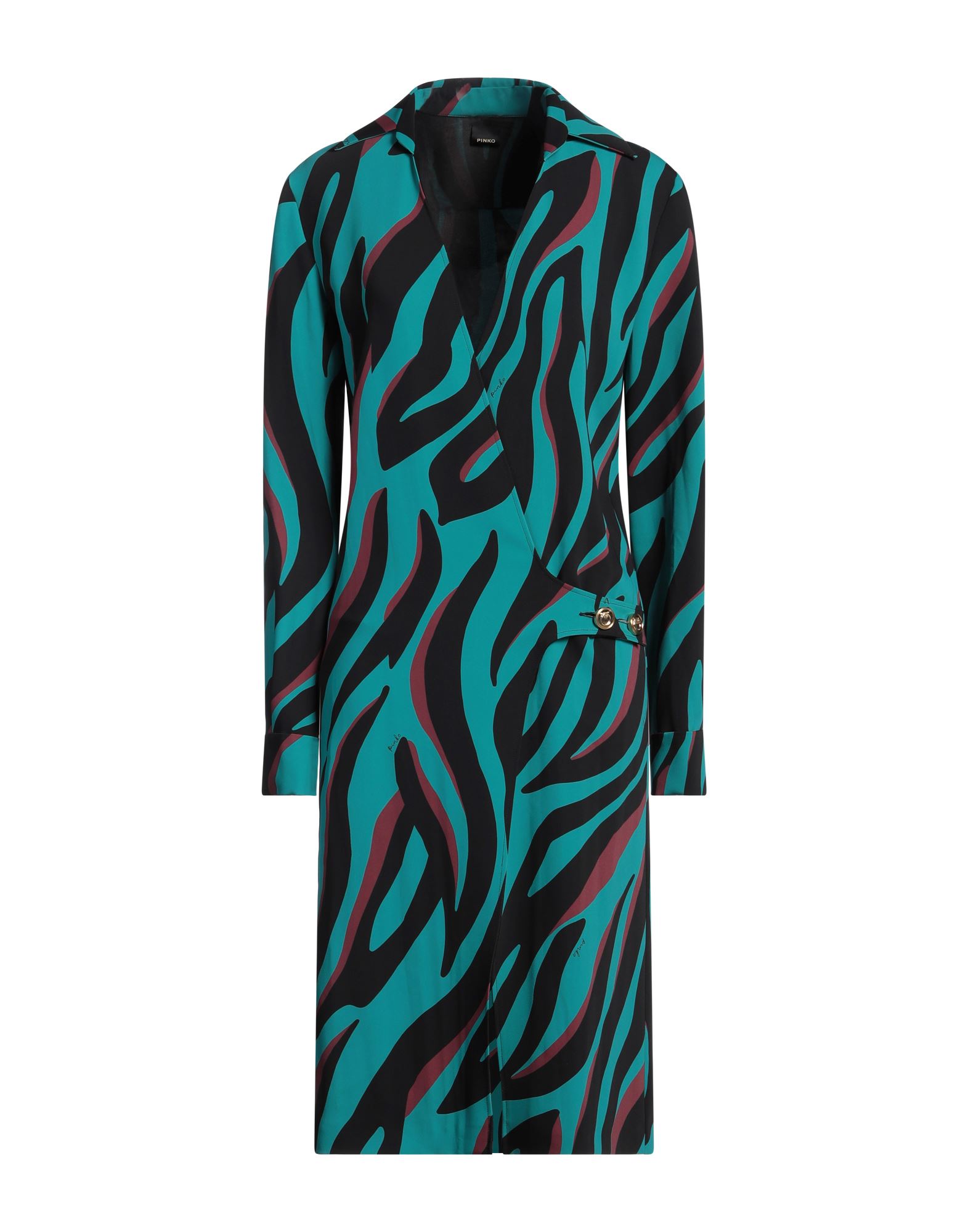 랩 드레스, 크레이프, 지브라 패턴, 브랜드 로고, 캠프 칼라, 롱 슬리브, 버튼 커프스, 안감있음, 세탁기 세탁 또는 드라이클리닝, 표백 금지, 건조기 사용불가. 이미지