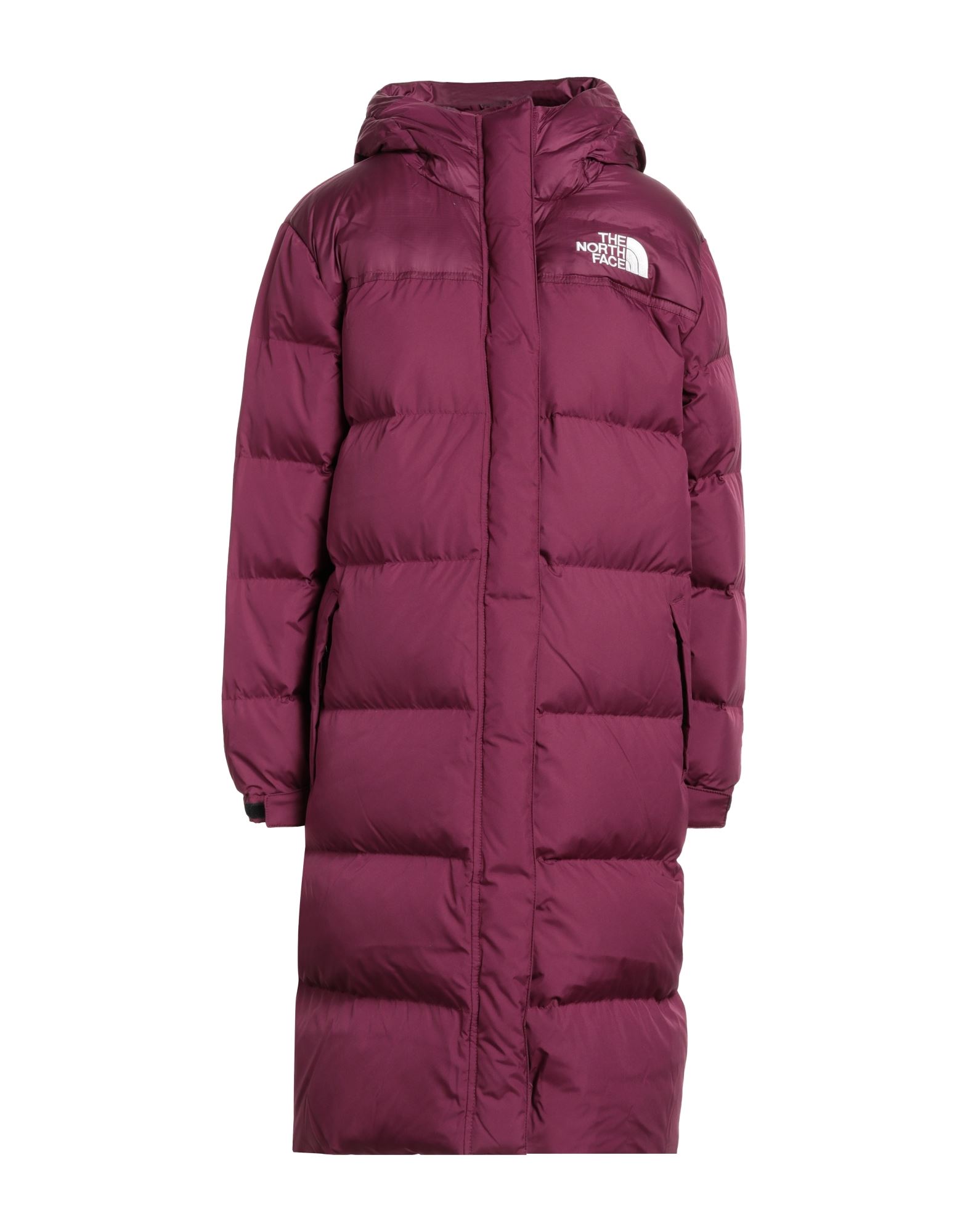 롱 다운 자켓, 테크니컬 패브릭, 장식 디테일 솔리드 컬러, 자수 로고 장식, 목 부분의 분리 가능한 후드, 싱글브레스티드, 롱 슬리브, 구스 다운 내장, 지퍼 여밈, 벨크로 여밈, 멀티 포켓, 동물성 비섬유 자재 함유, 세탁기로 세탁, 표백 금지, 건조기 사용가능. 이미지