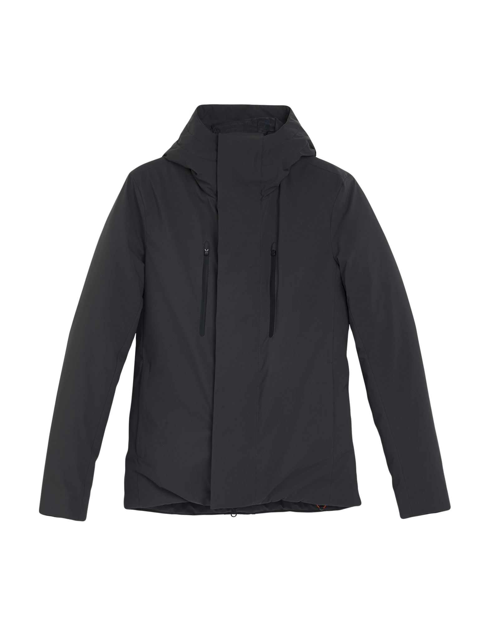 캐주얼 자켓, 테크니컬 패브릭, 솔리드 컬러, 브랜드 로고, 후드, 롱 슬리브, 합성 충전재, 지퍼 여밈, 멀티 포켓, 드로스트링 헴라인, 세탁기로 세탁, 표백 금지, 건조기 사용불가. 이미지