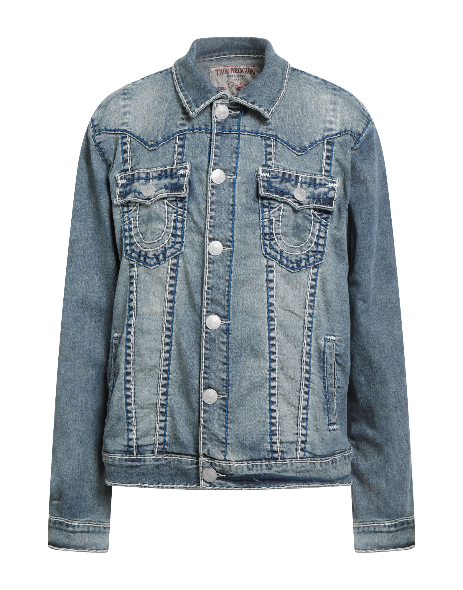 데님 트러커 자켓, 데님, 바랜 효과, 솔리드 컬러, 브랜드 로고, 미디엄 워싱, 클래식 칼라, 롱 슬리브, 버튼 커프스, 안감없음, 버튼 여밈, 포켓 2개, 웰트 포켓. 이미지