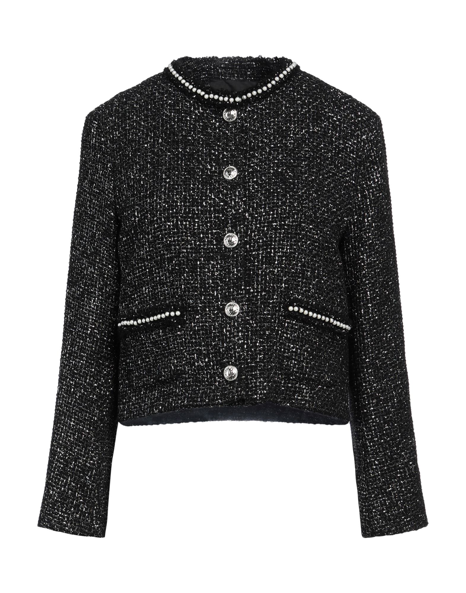 트위드, 비즈, 장식 디테일 솔리드 컬러, 크루넥, 싱글브레스티드, 롱 슬리브, 안감있음, 버튼 여밈, 멀티 포켓, 드라이클리닝, 표백 금지, 건조기 사용불가, 자켓. 이미지