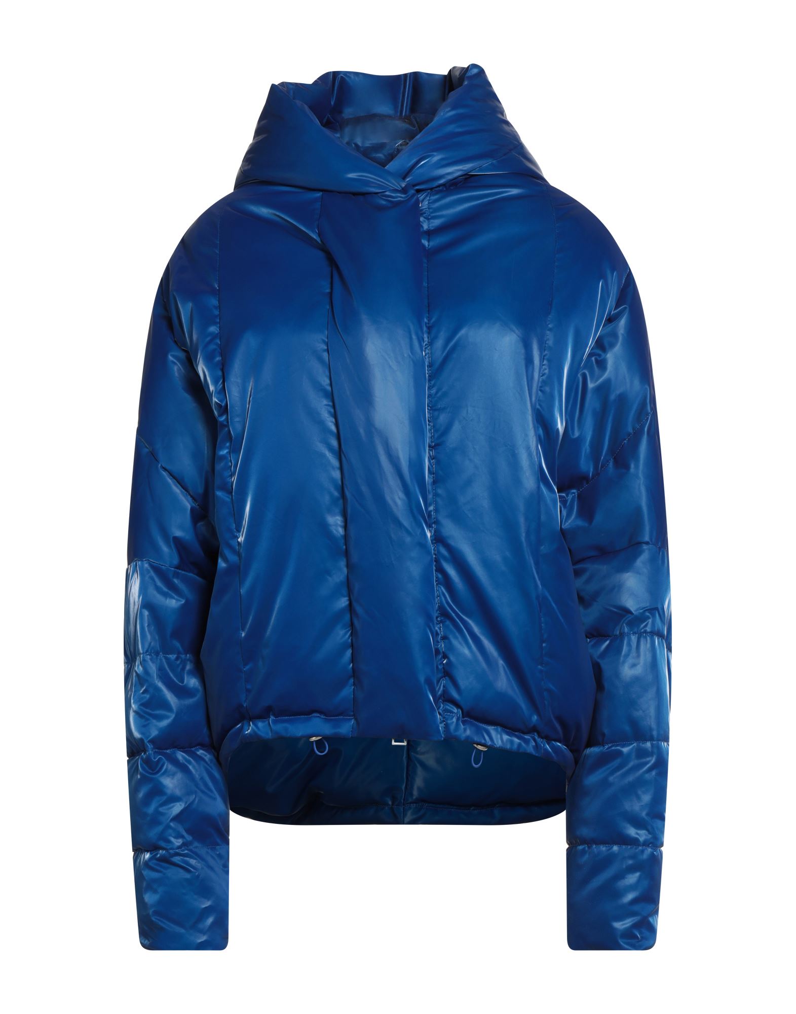 쇼트 패딩 자켓, 인조가죽, 퀼팅, 솔리드 컬러, 장식 부착 없음, 후드, 싱글브레스티드, 롱 슬리브, 합성 충전재, 지퍼 여밈, 스냅버튼 여밈, 멀티 포켓, 드라이클리닝, 표백 금지, 건조기 사용불가. 이미지