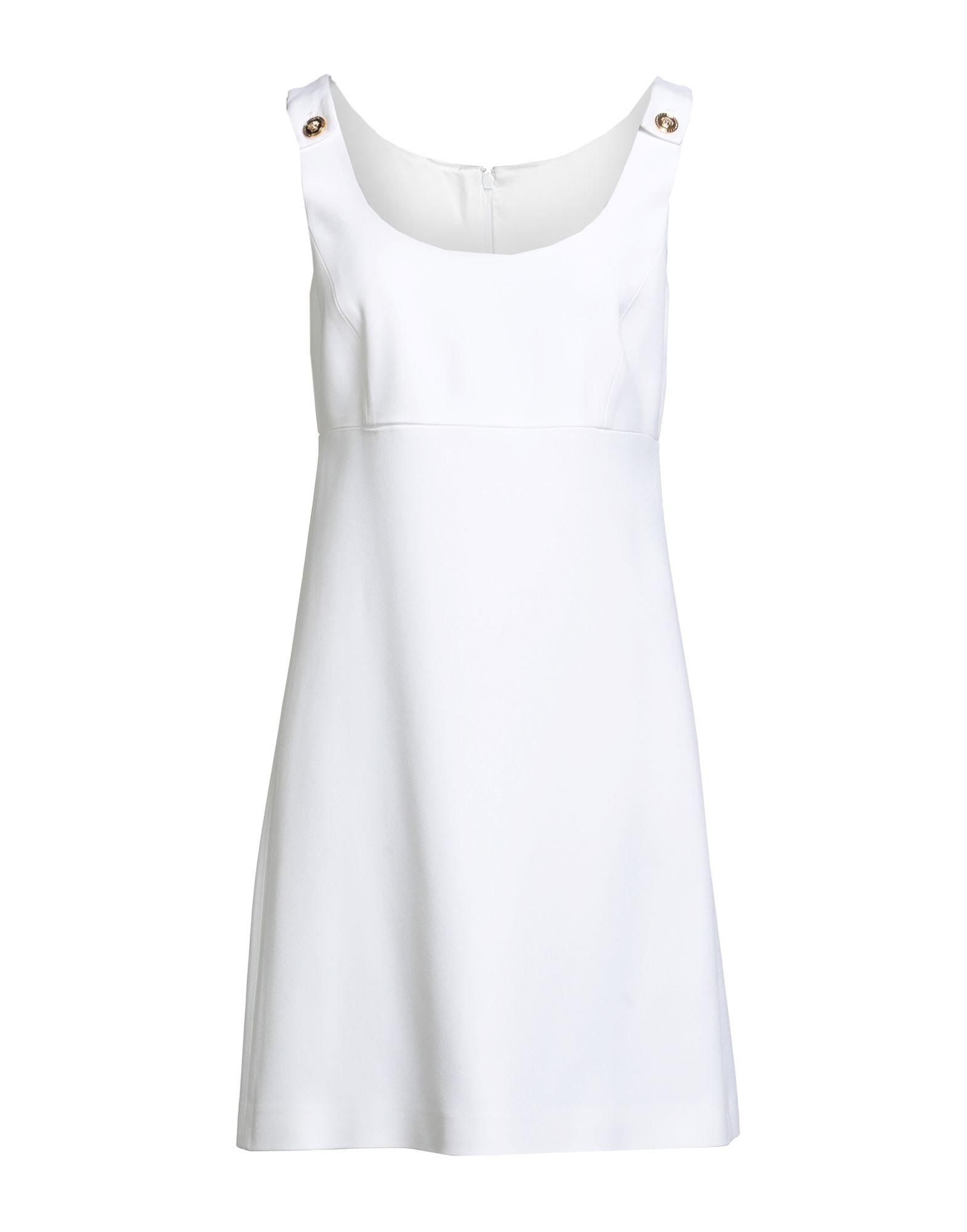 플레어 드레스, 크레이프, 솔리드 컬러, 브랜드 로고, 와이드 네크라인, 슬리브리스, 안감있음, 지퍼 여밈, 후크 여밈, 드라이클리닝, 표백 금지, 건조기 사용불가. 이미지