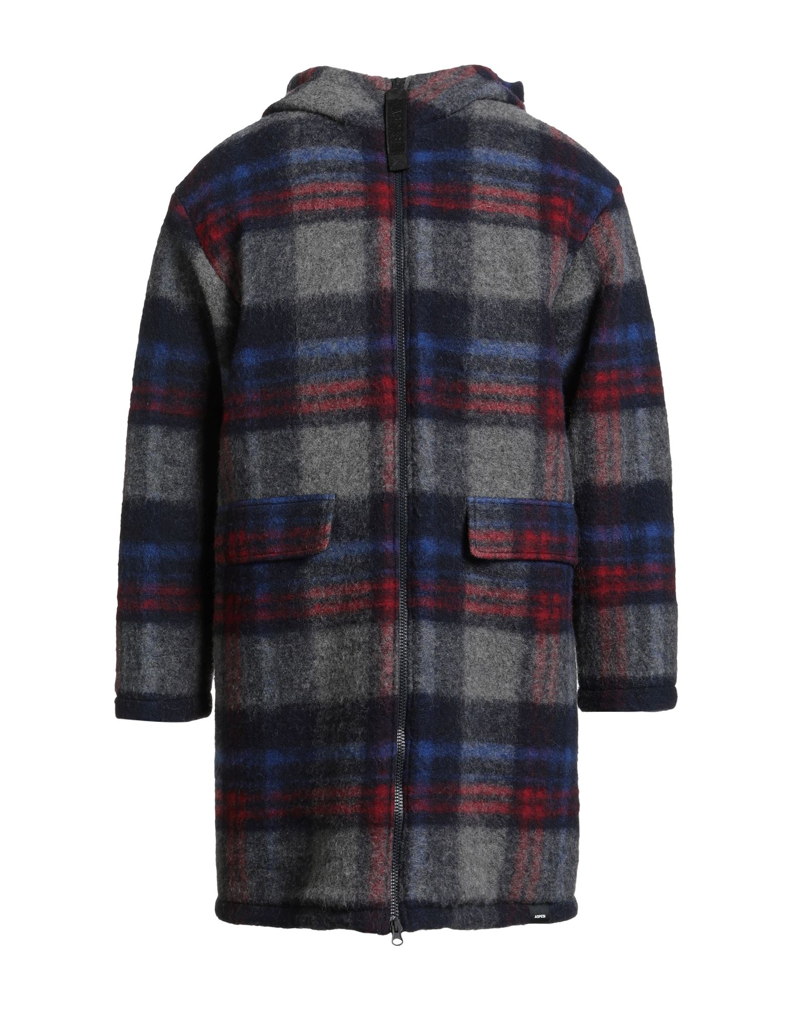 싱글 브레스티드 코트, 플란넬, 브랜드 로고, 타탄체크, 후드, 롱 슬리브, 안감있음, 지퍼 여밈, 플랩 포켓, 드라이클리닝, 표백 금지, 건조기 사용불가. 이미지