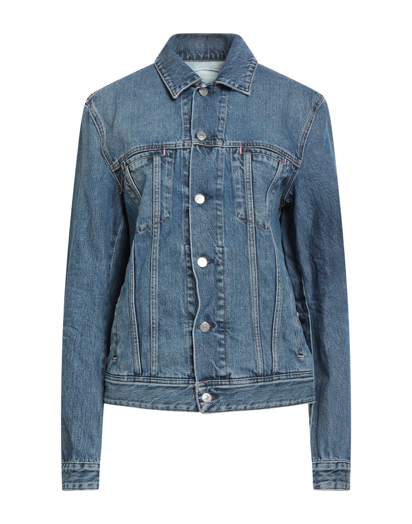 데님 트러커 자켓, 데님, 솔리드 컬러, 장식 부착 없음, 미디엄 워싱, 클래식 칼라, 싱글브레스티드, 롱 슬리브, 버튼 커프스, 안감없음, 버튼 여밈, 멀티 포켓, 세탁기 세탁 또는 드라이클리닝, 표백 금지, 건조기 사용불가, 이 브랜드는 사이즈가 크게 나옵니다. 이미지