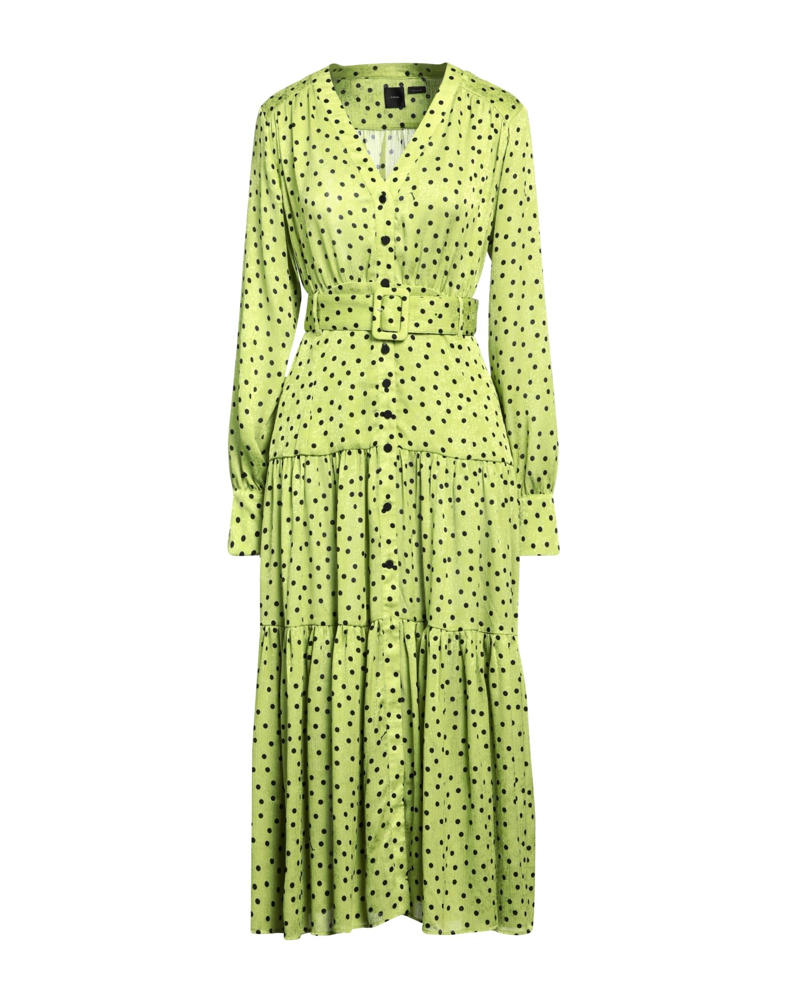 셔츠 드레스, 크레이프, 폴카도트, 벨트, v 네크라인, 롱 슬리브, 버튼 커프스, 안감없음, 버튼 여밈, 포켓 없음, 세탁기 세탁 또는 드라이클리닝, 표백 금지, 건조기 사용불가. 이미지