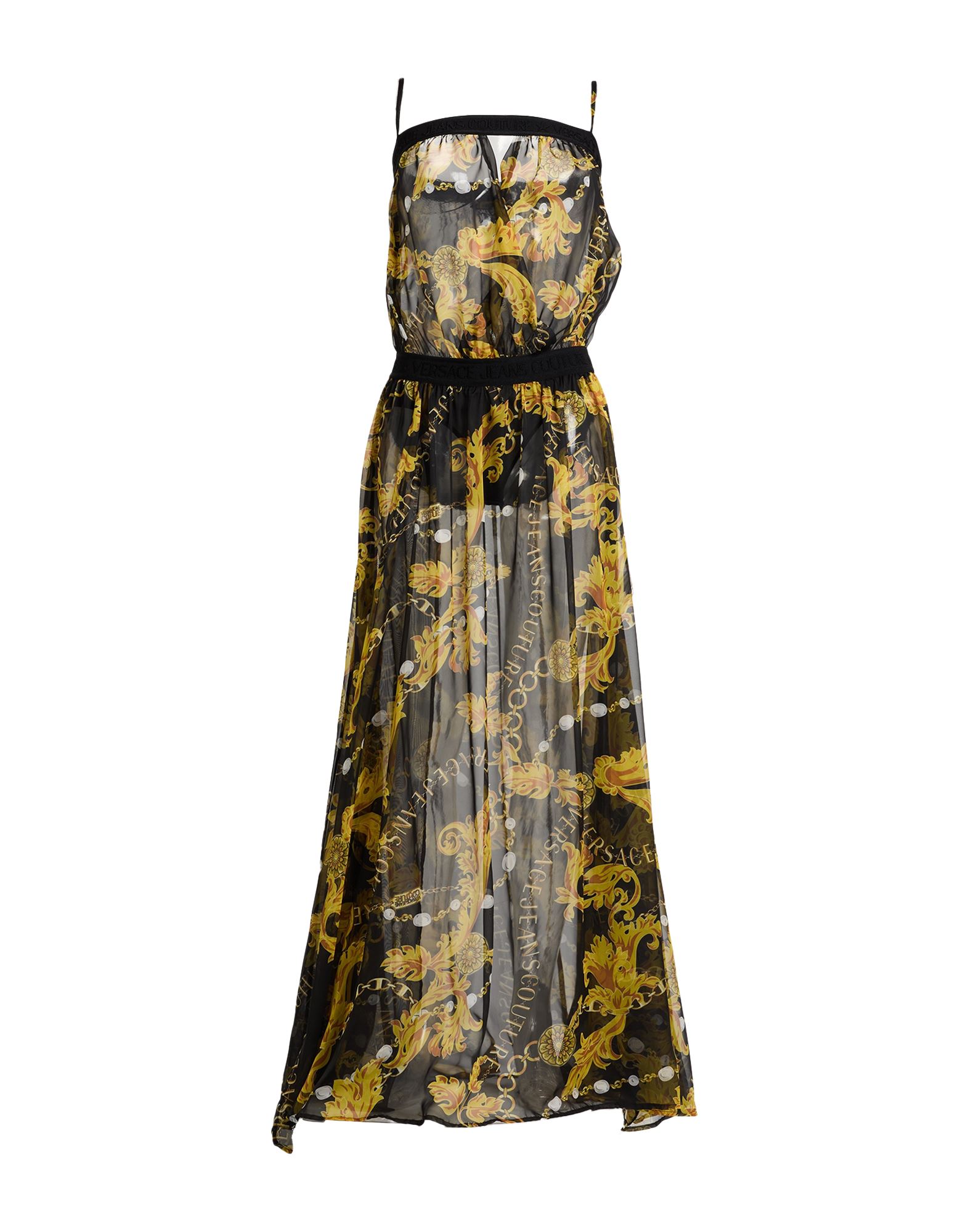 플레어 드레스, 오간자, 시그니처 프린트, 브랜드 로고, 스퀘어 네크라인, 슬리브리스, 바디 내장, 엘라스틱 웨이스트라인, 프론트 슬릿, 세탁기 세탁 또는 드라이클리닝, 표백 금지, 건조기 사용불가. 이미지