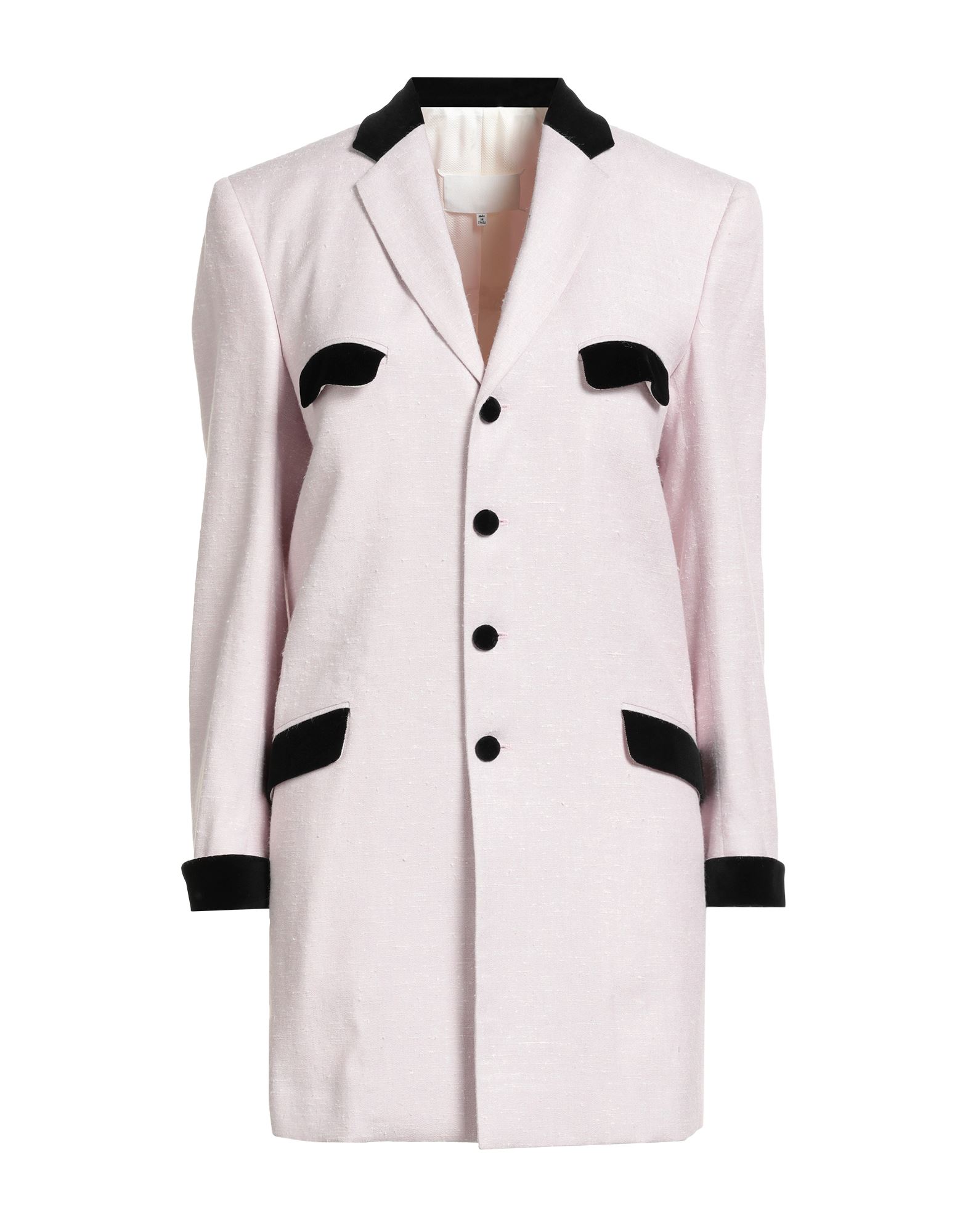 롱 자켓, 우븐, 벨벳, 투톤 패턴, 장식 부착 없음, 라펠, 싱글브레스티드, 롱 슬리브, 안감있음, 버튼 여밈, 포켓 2개, 플랩 포켓, 드라이클리닝, 표백 금지, 건조기 사용불가. 이미지