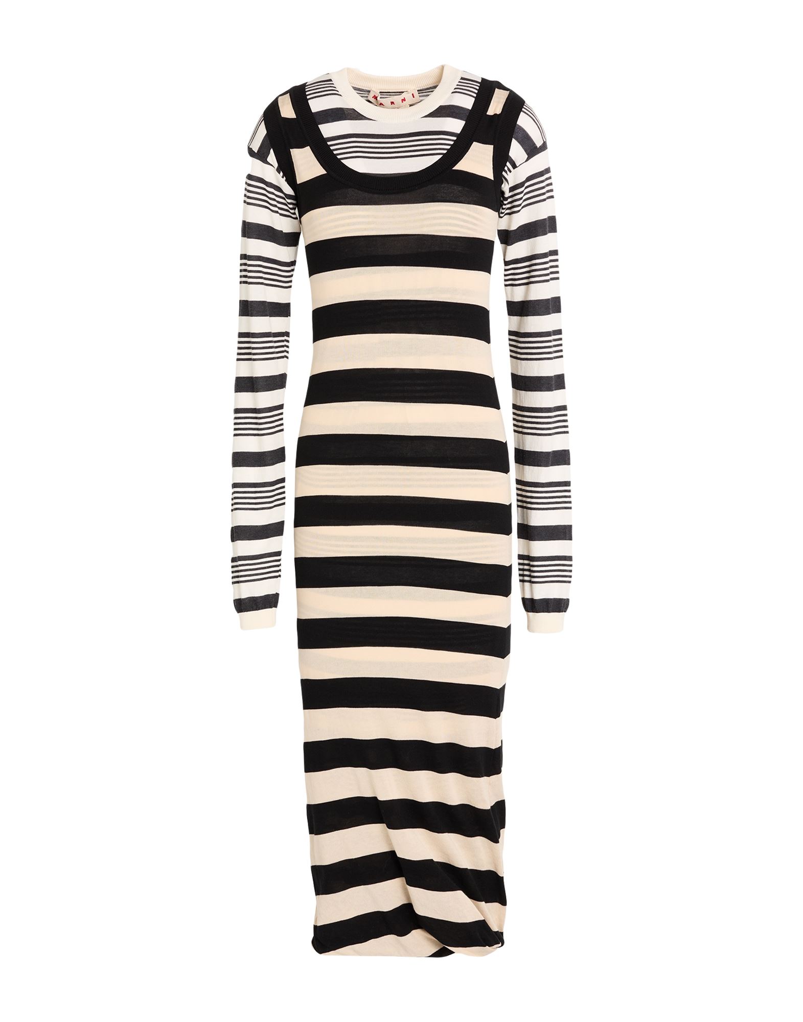 티셔츠 원피스, 저지, 스트라이프, 장식 부착 없음, 크루넥, 롱 슬리브, 안감있음, 손세탁 또는 드라이클리닝, 표백 금지, 건조기 사용불가. 이미지