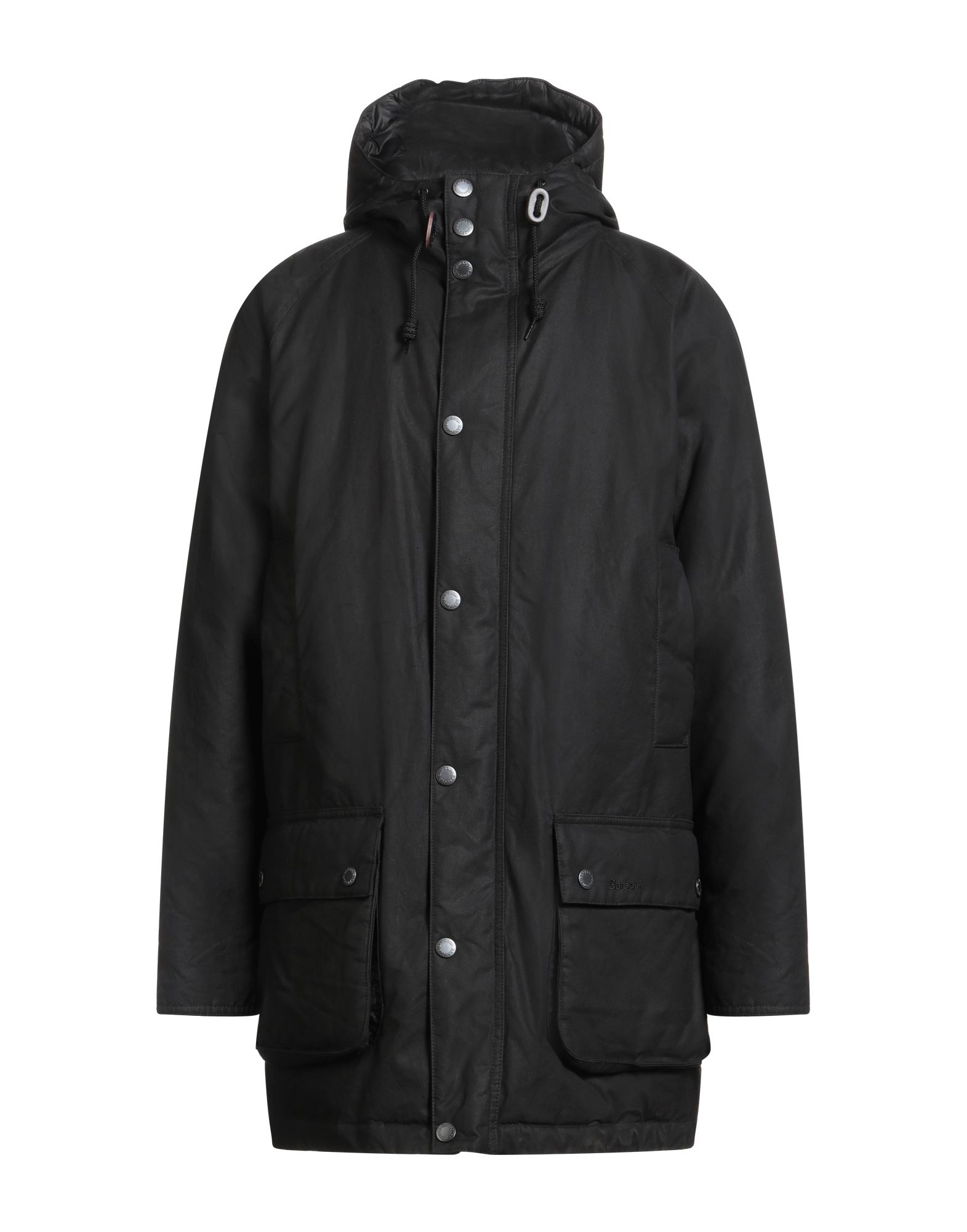 파카, 우븐, 왁스코팅 효과, 솔리드 컬러, 브랜드 로고, 후드, 싱글브레스티드, 롱 슬리브, 합성 충전재, 스냅버튼 여밈, 지퍼 여밈, 멀티 포켓, 세탁기 세탁 또는 드라이클리닝, 건조기 사용불가. 이미지