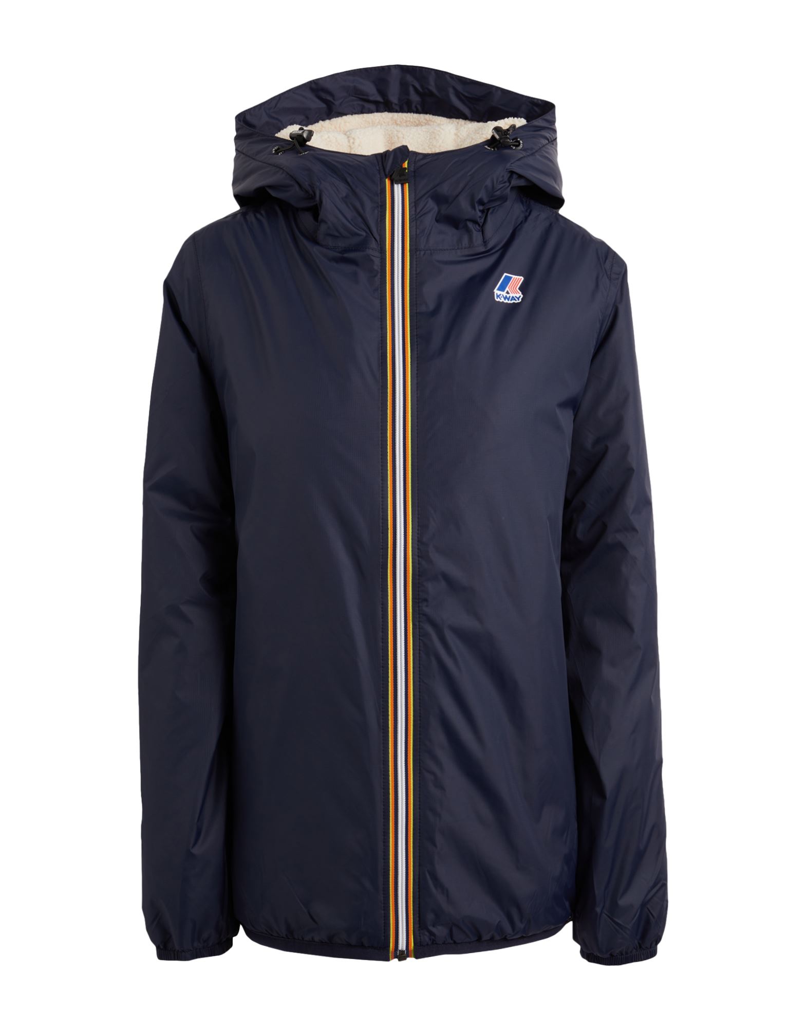 캐주얼 자켓, 테크니컬 패브릭, 브랜드 로고, 장식 디테일 솔리드 컬러, 후드, 롱 슬리브, 셰르파 패브릭 내부, 지퍼 여밈, 지퍼 포켓, 드로스트링 헴라인, 세탁기로 세탁, 표백 금지, 건조기 사용불가, 다림질 금지. 이미지