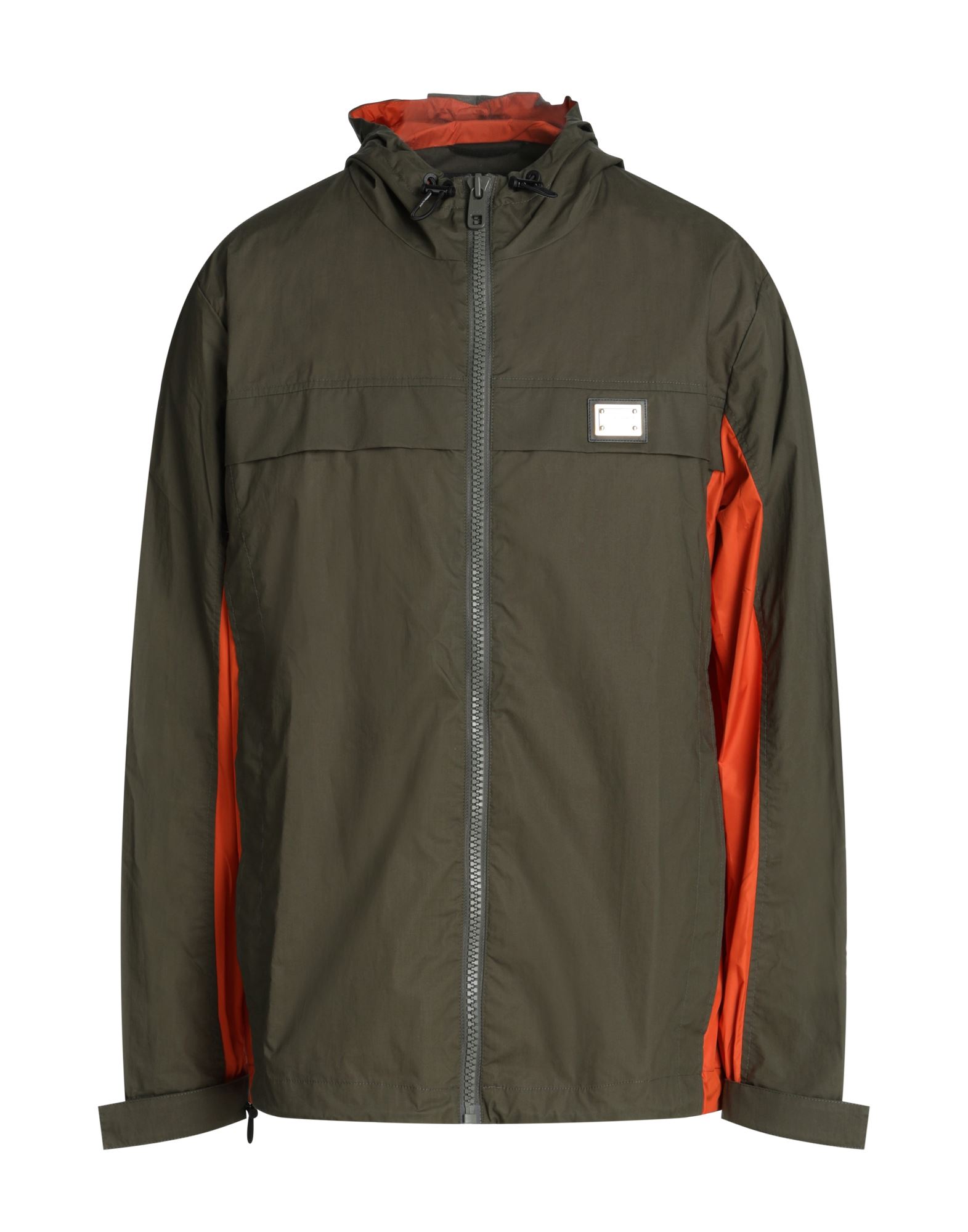 테크니컬 패브릭, 브랜드 로고, 투톤 패턴, 후드, 싱글브레스티드, 롱 슬리브, 안감없음, 지퍼 클로저, 멀티 포켓, 드로스트링 헴라인, 윈드브레이커 스타일. 이미지