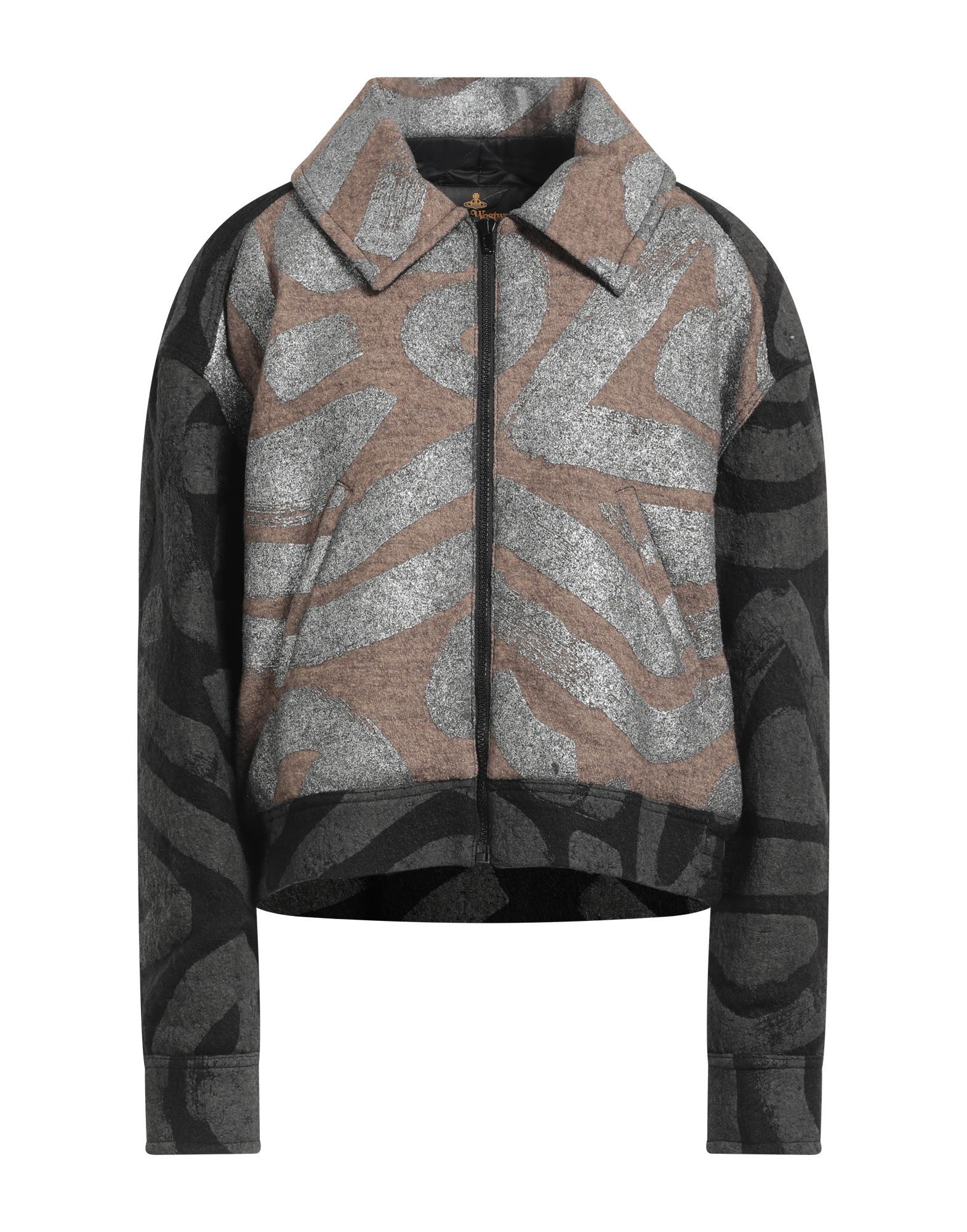 니트 소재, 부클레, 미디엄웨이트 니트, 장식 부착 없음, 기하학 패턴, 클래식 칼라, 싱글브레스티드, 롱 슬리브, 안감있음, 지퍼 여밈, 멀티 포켓, 라지 핏, 기타 아우터웨어. 이미지